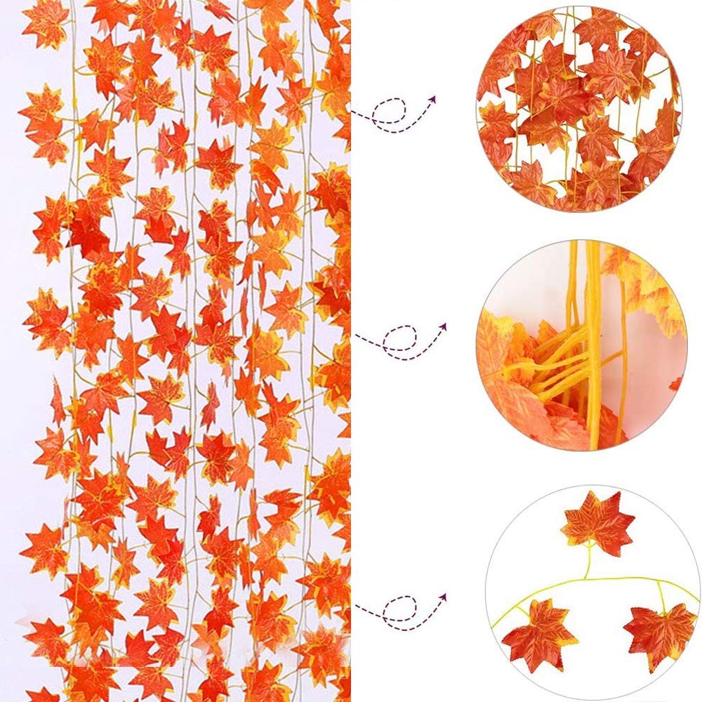 90 Feet 12 Strands Artificial Fall Maple Leaves Garland Autumn Fake Leaf Vine…