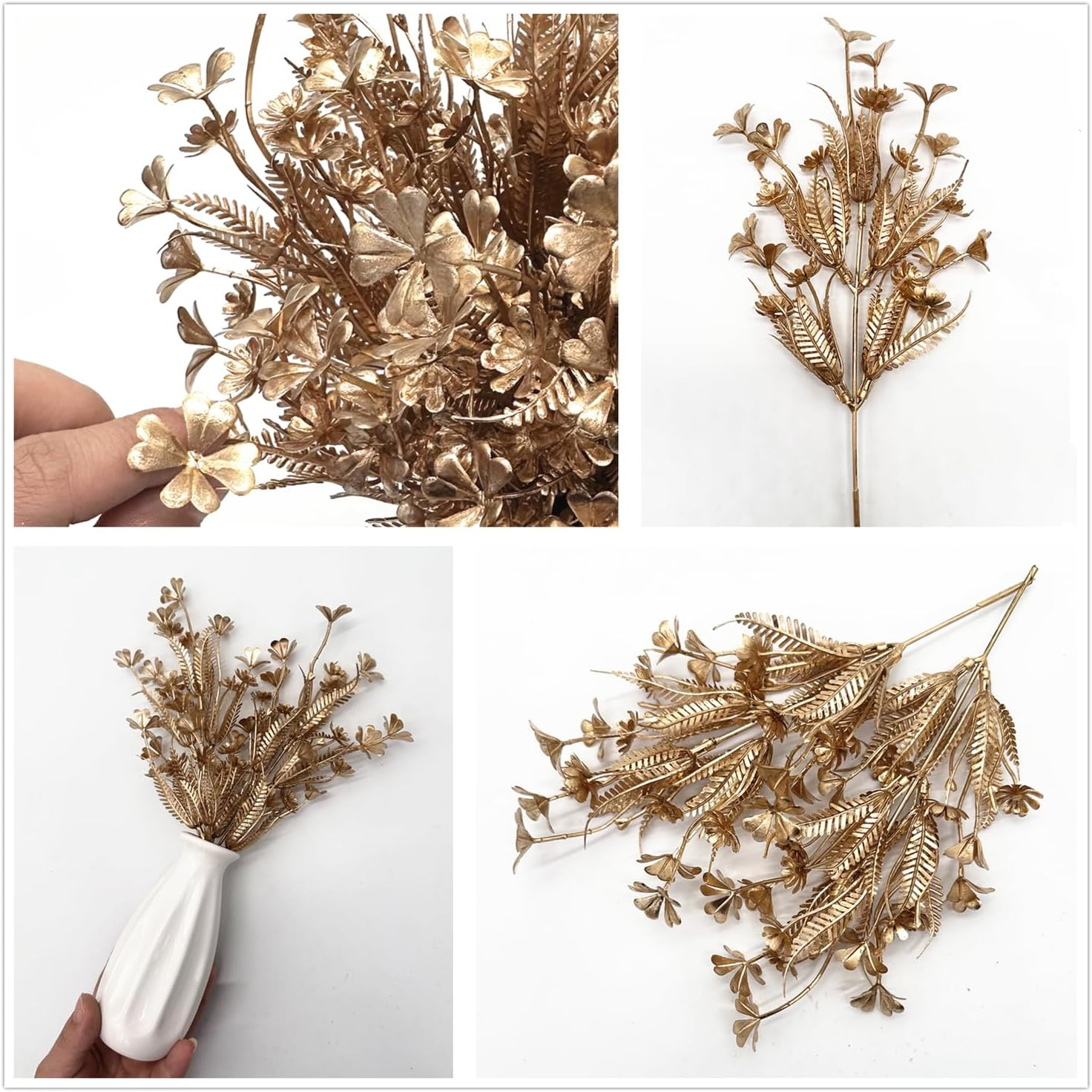 Gold Fake Flowers Artificial Shrubs for Christmas Decor, Plastic Plants