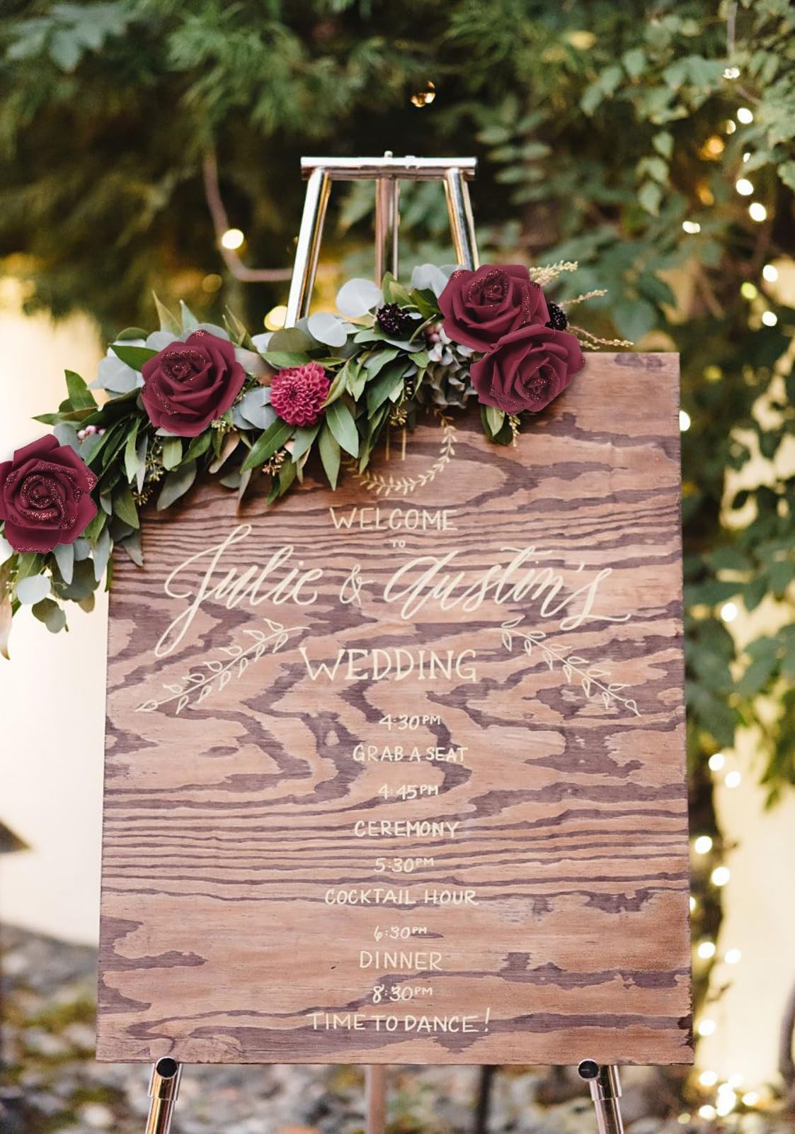 100 PCS 2.56 Inch Burgundy Glitter Foam Roses Fake Artificial Flowers Bridal