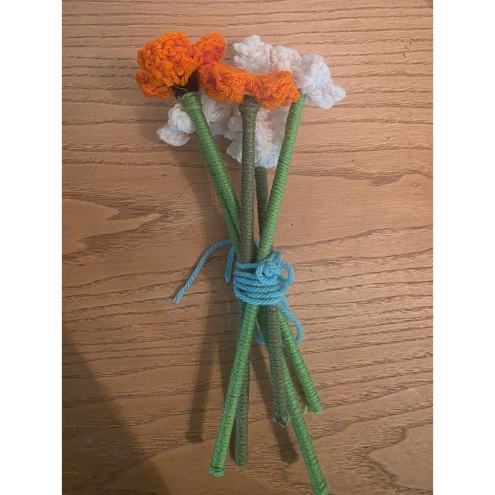 Handmade Crochet Flower Bouquet Orange White Floral Arrangement 5 Piece Set