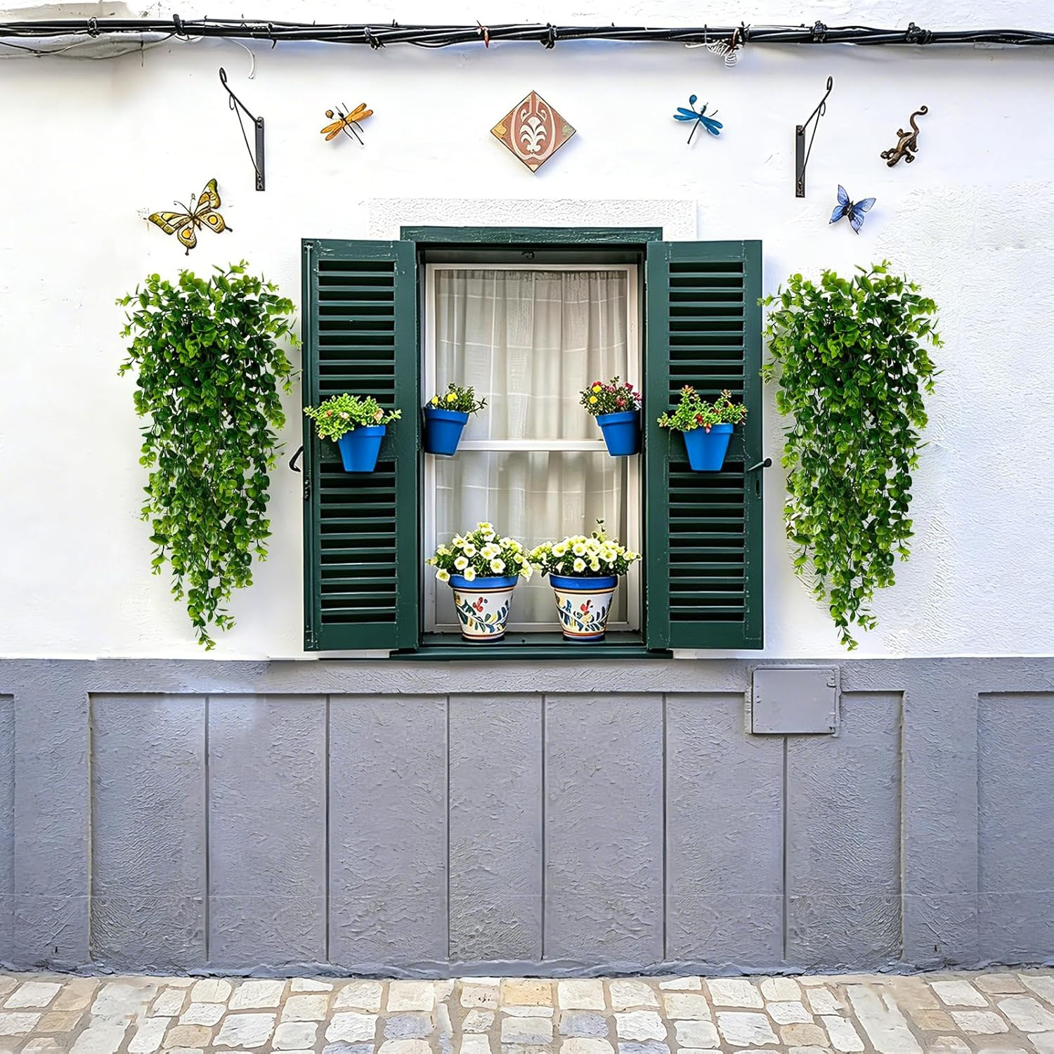 2Pcs Fake Hanging Plants Faux Greenery for Outdoor Planters Wall Plants Hanging