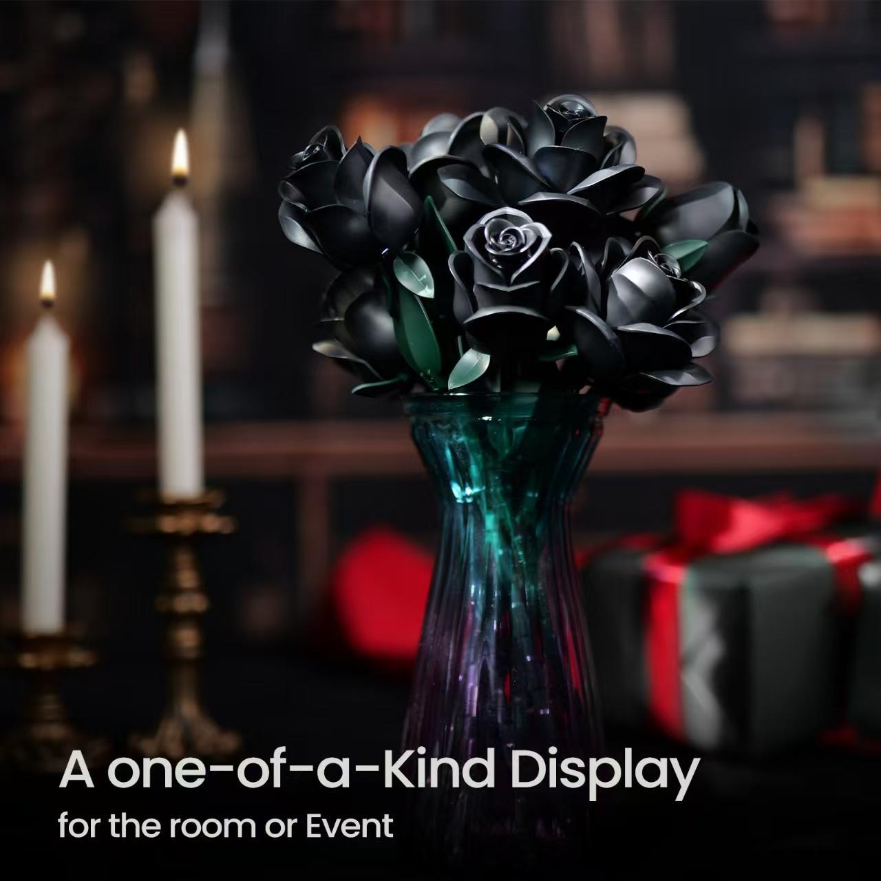 Black Rose Bouquet Building Blocks Set Simulated Flowers Plant Home Decoration