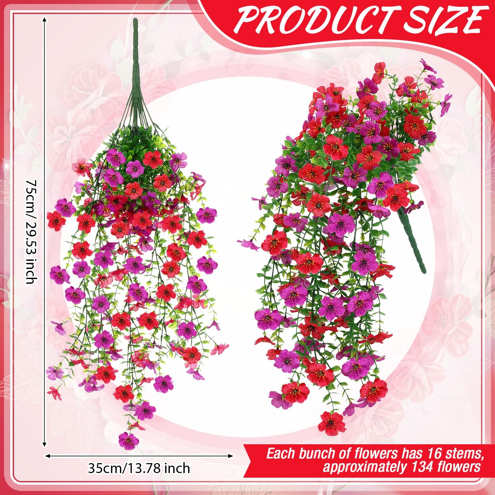 4 Pcs 30In Artificial Hanging Flowers for Outdoor Planter 156 Branches Traili…