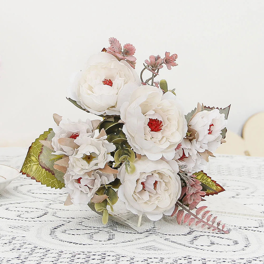 9 Heads Artificial Rose Silk Flowers Wedding Arch Home Living Room Decor