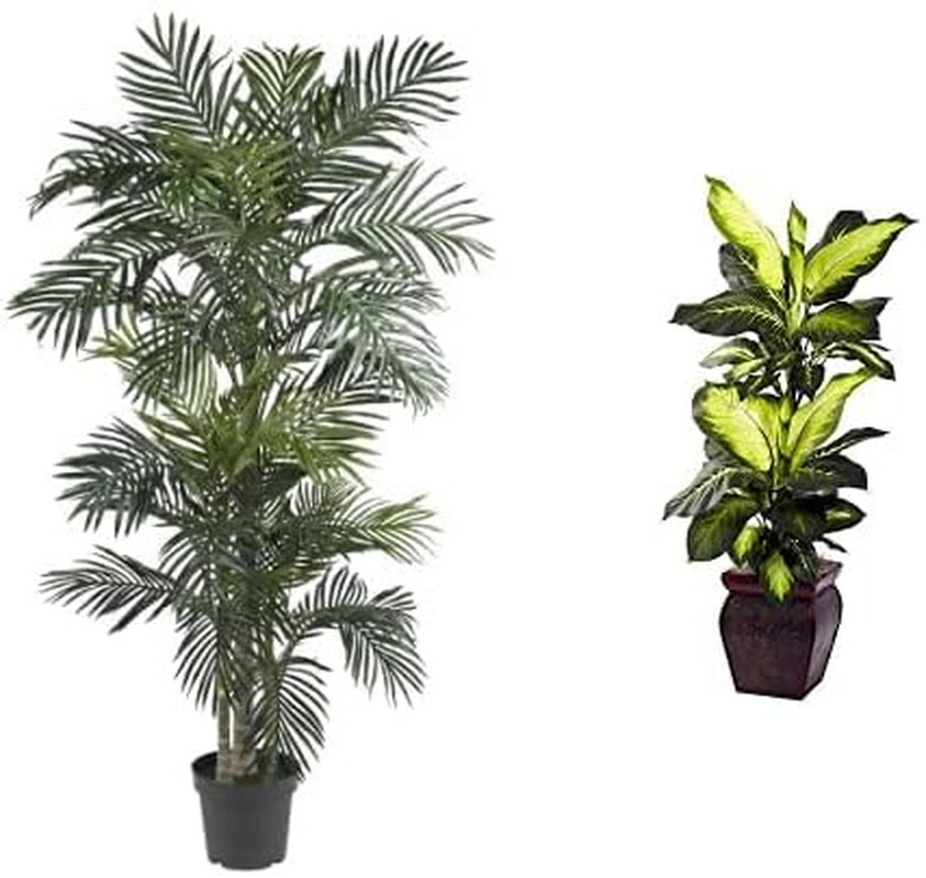5289 6.5Ft. Golden Cane Palm Silk Tree, Green and Golden Dieffenbachia with Dec