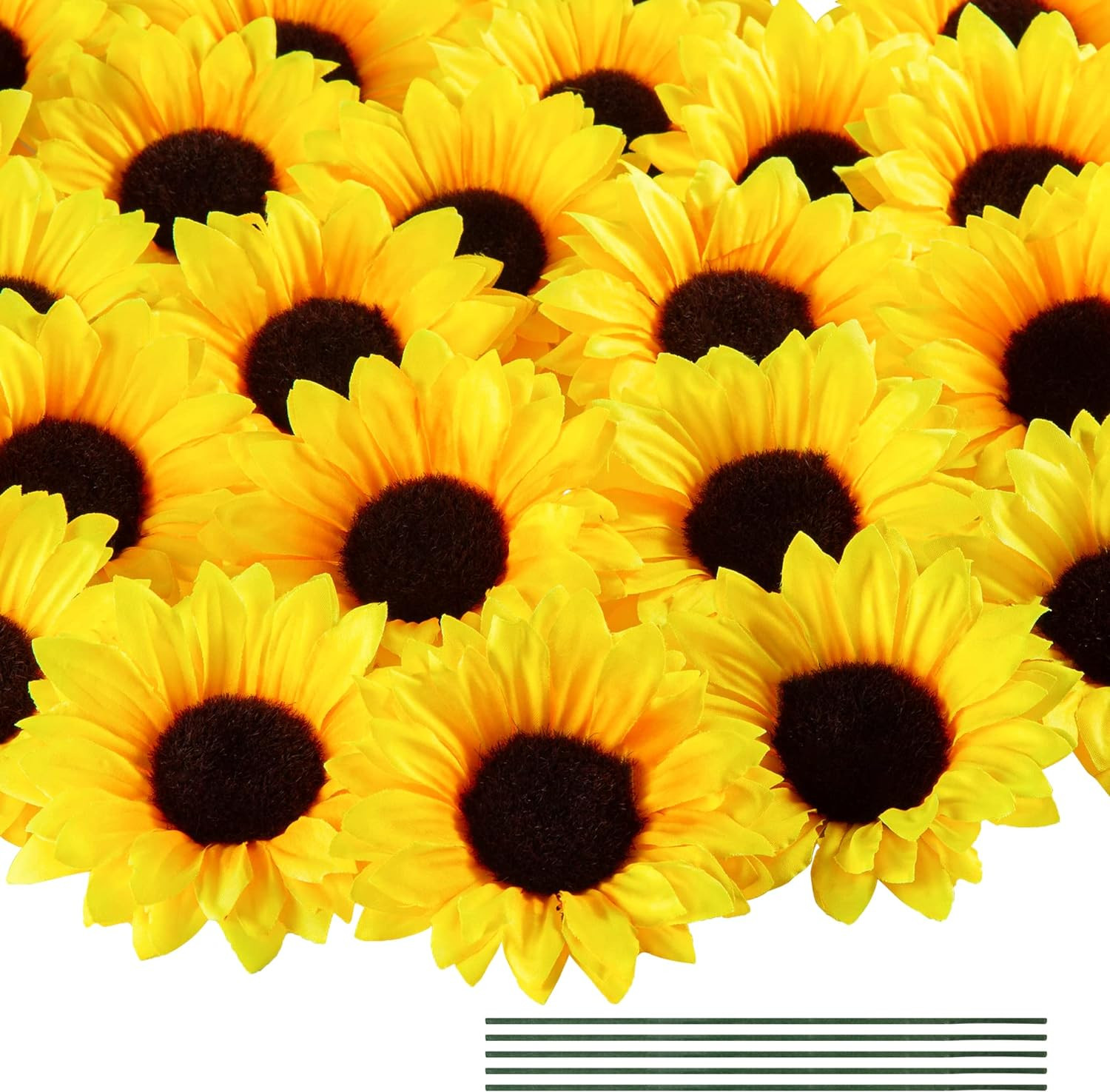 40Pcs 4″ Fake Sunflower Heads with Stems, Silk Sunflower for Party Wedding Decor