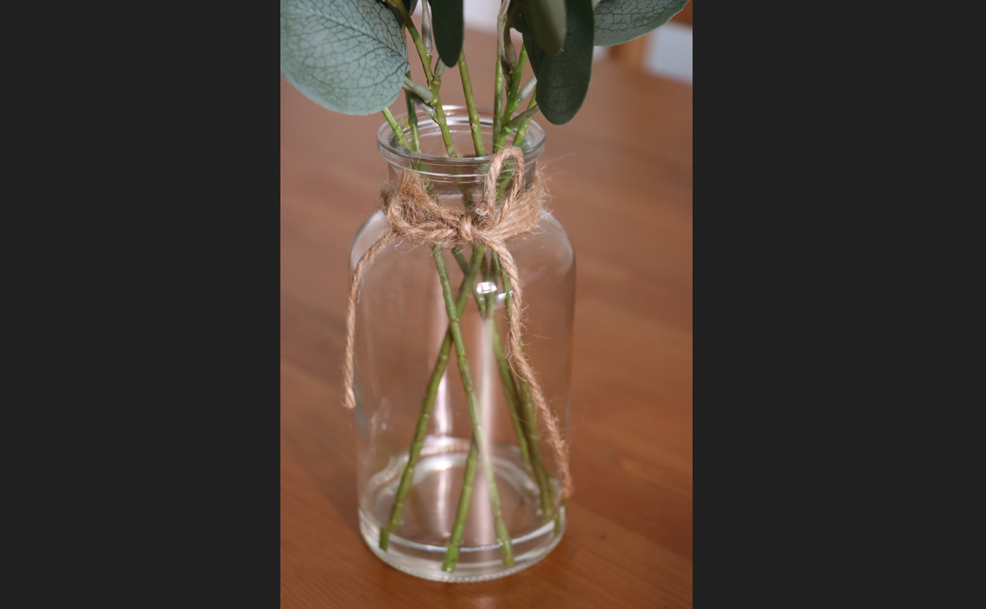 Artificial Eucalyptus in Glass Vase with White Buds Rustic Farmhouse Decor