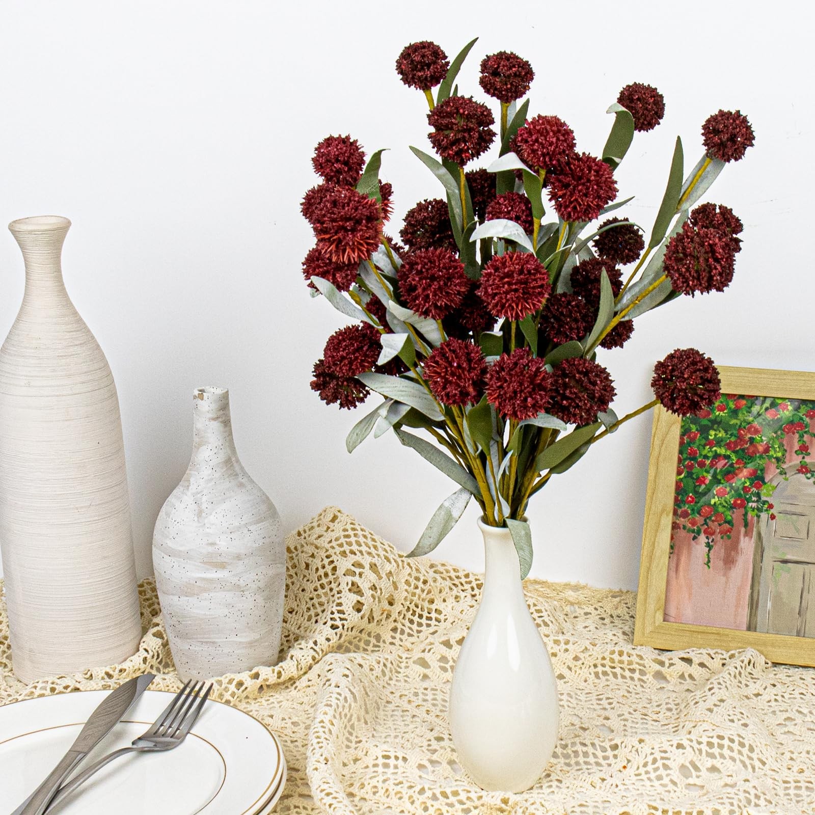 Artificial Bush Mini Ball Flowers Faux Billy Button Thistle Globe Echinops