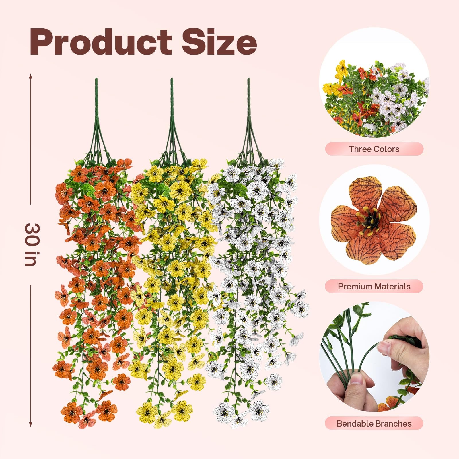 6Pcs Mix Color Artificial Flowers for Outdoors Hanging Flowers Plants for Spr…