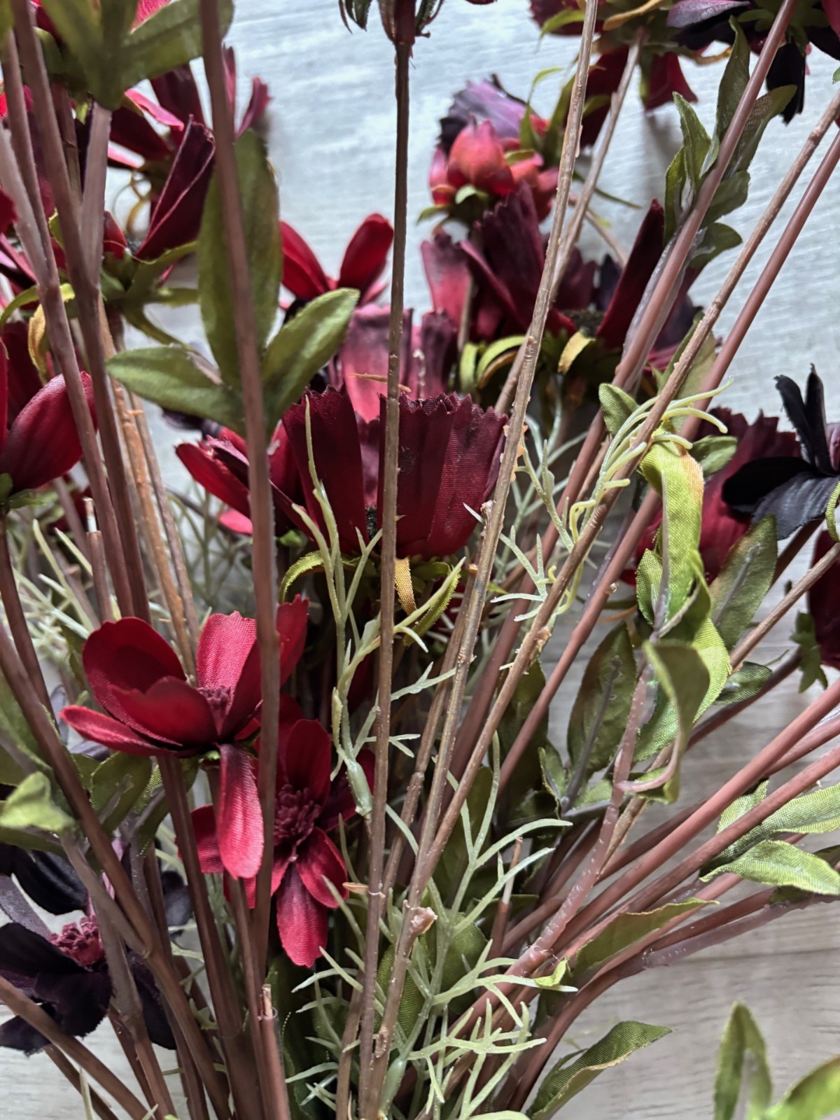 NEW Pottery Barn Faux Long Stem Red Burgundy Fall Floral Cosmos Bundle XL NWT