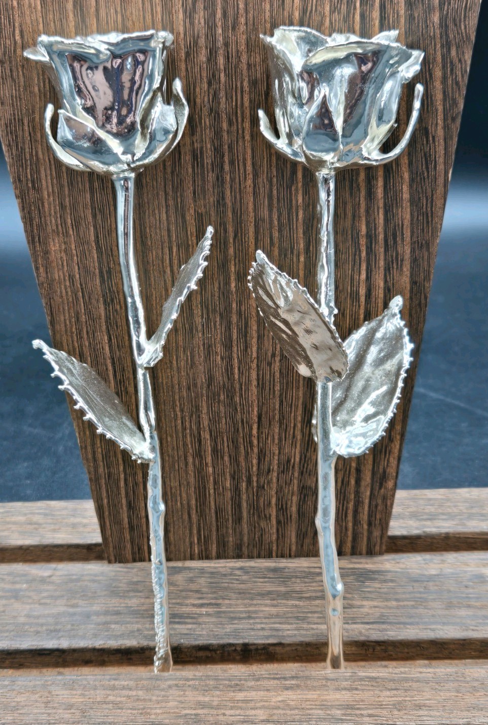 Two Real Roses Dipped In Silver