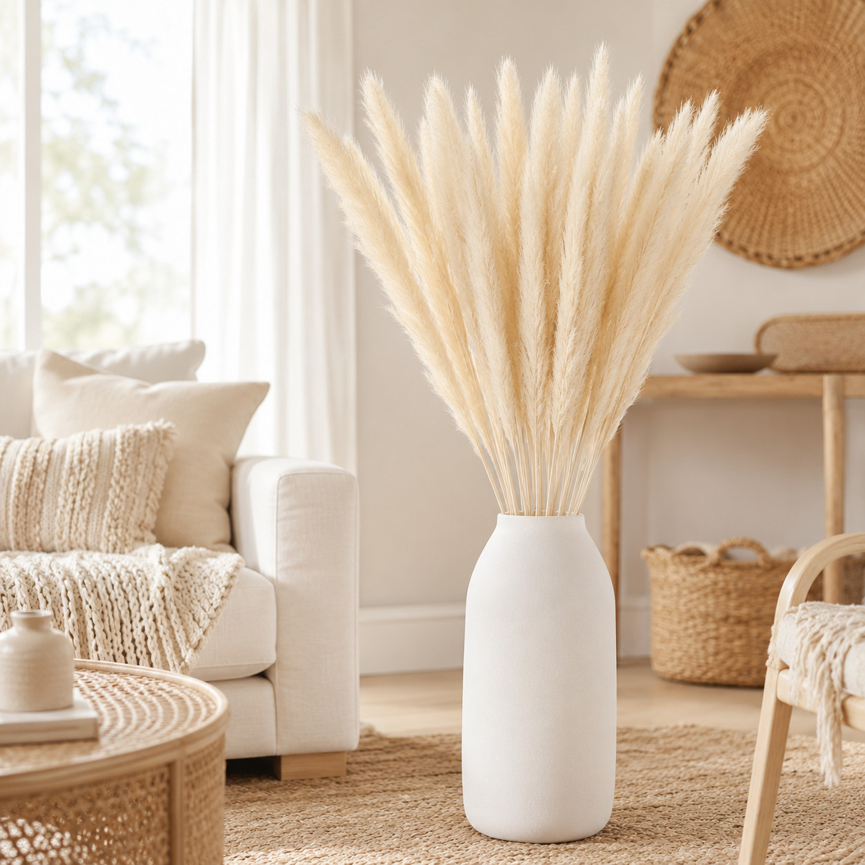 15 Stems Natural Dried White Pampas Grass Boho Wedding Home Decor 24in