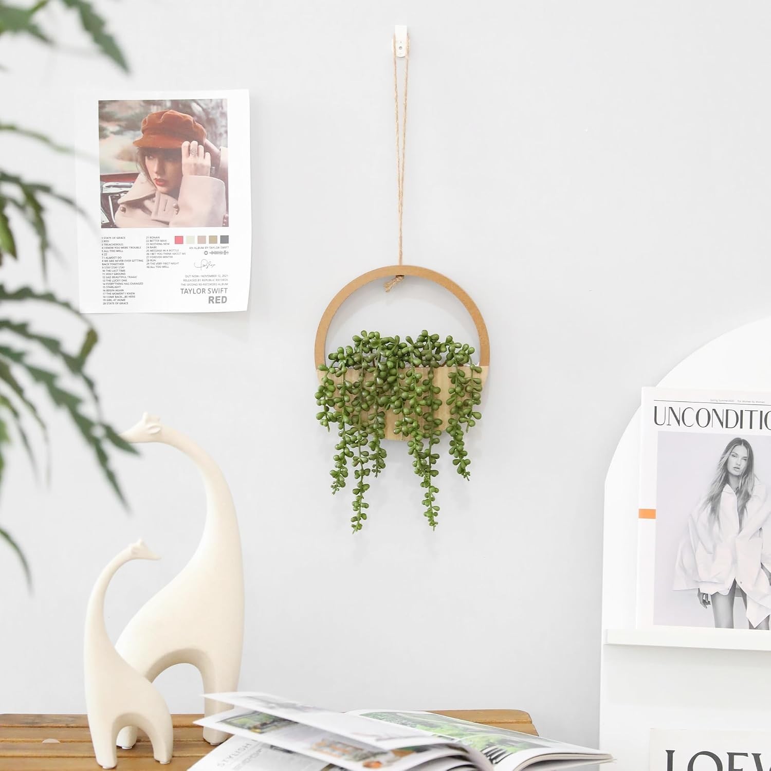 12.2” Realistic Fake String of Pearls in Wooden Pots – Set of 2 Hanging Plants