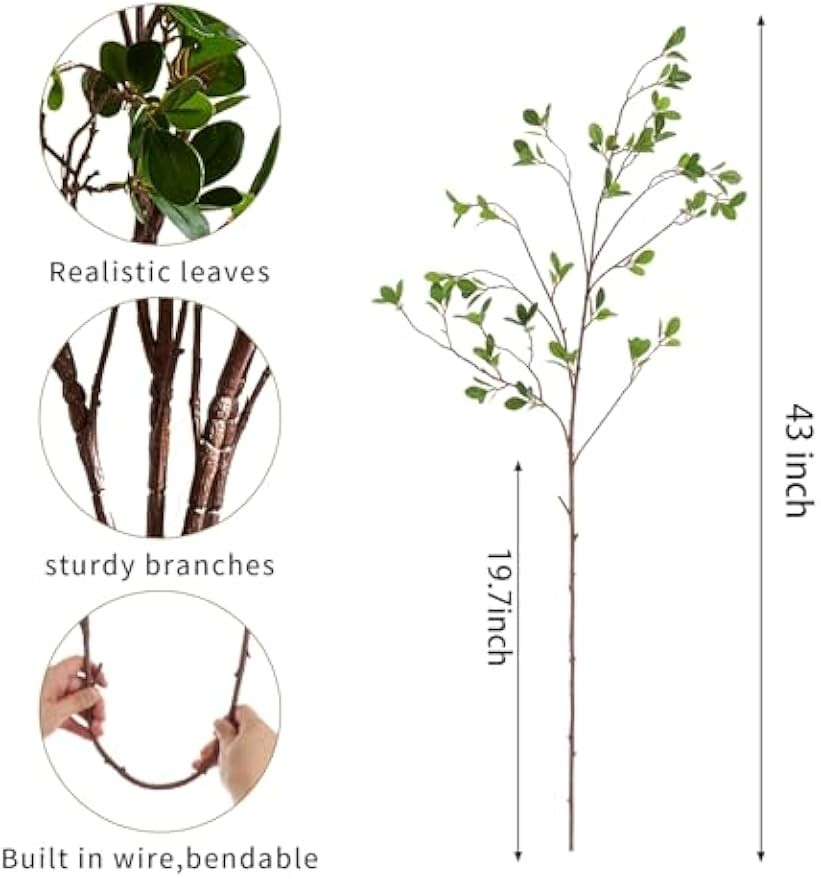 4Pcs Realistic Artificial Greenery Stems – 43″ Faux Branches for Vase