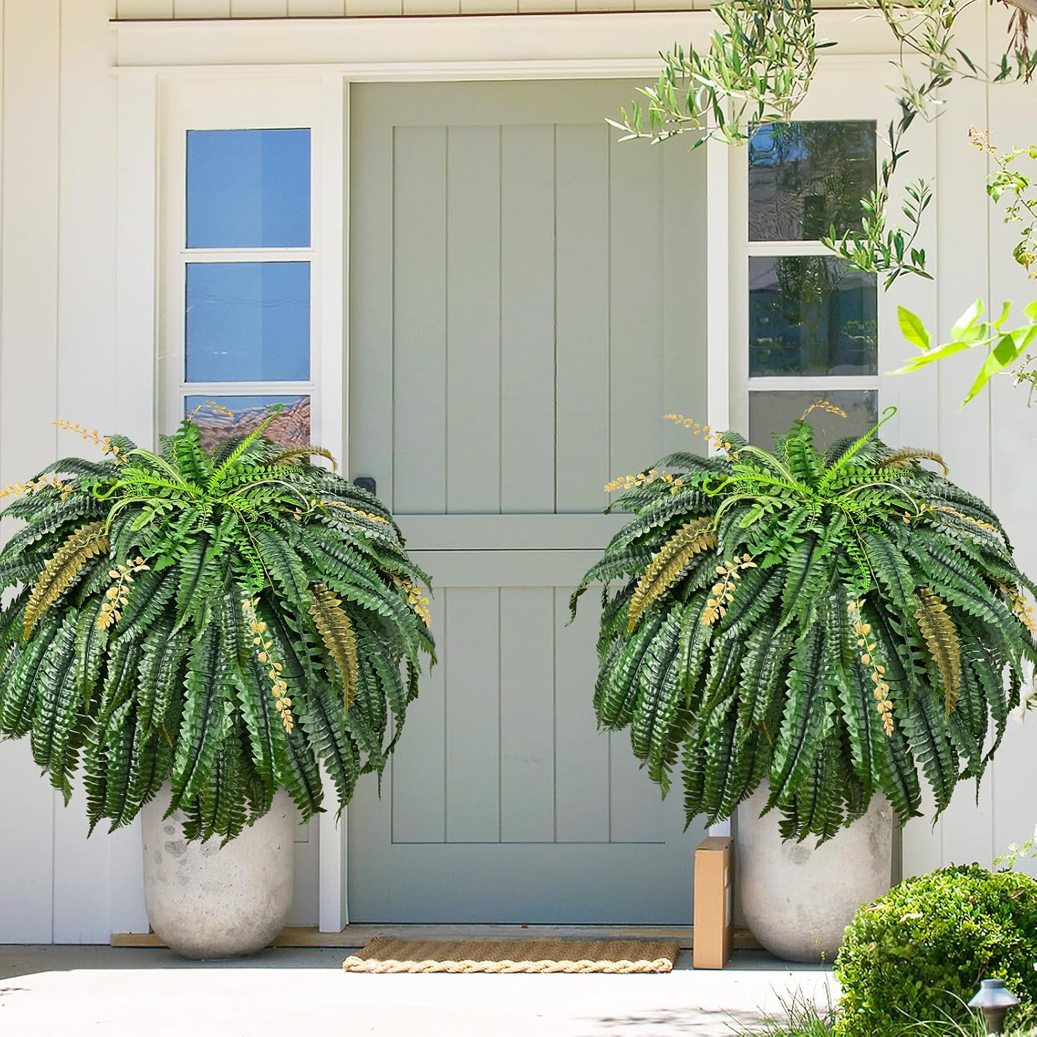 2PCS [133 Leaves Full Fake Ferns] Large Artificial Plants Outdoor, 48Inch Artifi
