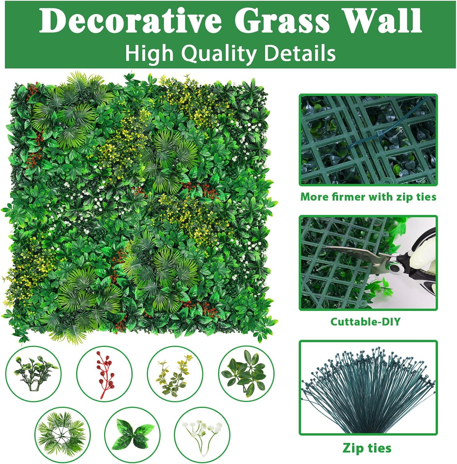 20”x20” Boxwood Wall Panels – 12Pcs Faux Grass for Indoor/Outdoor Decor