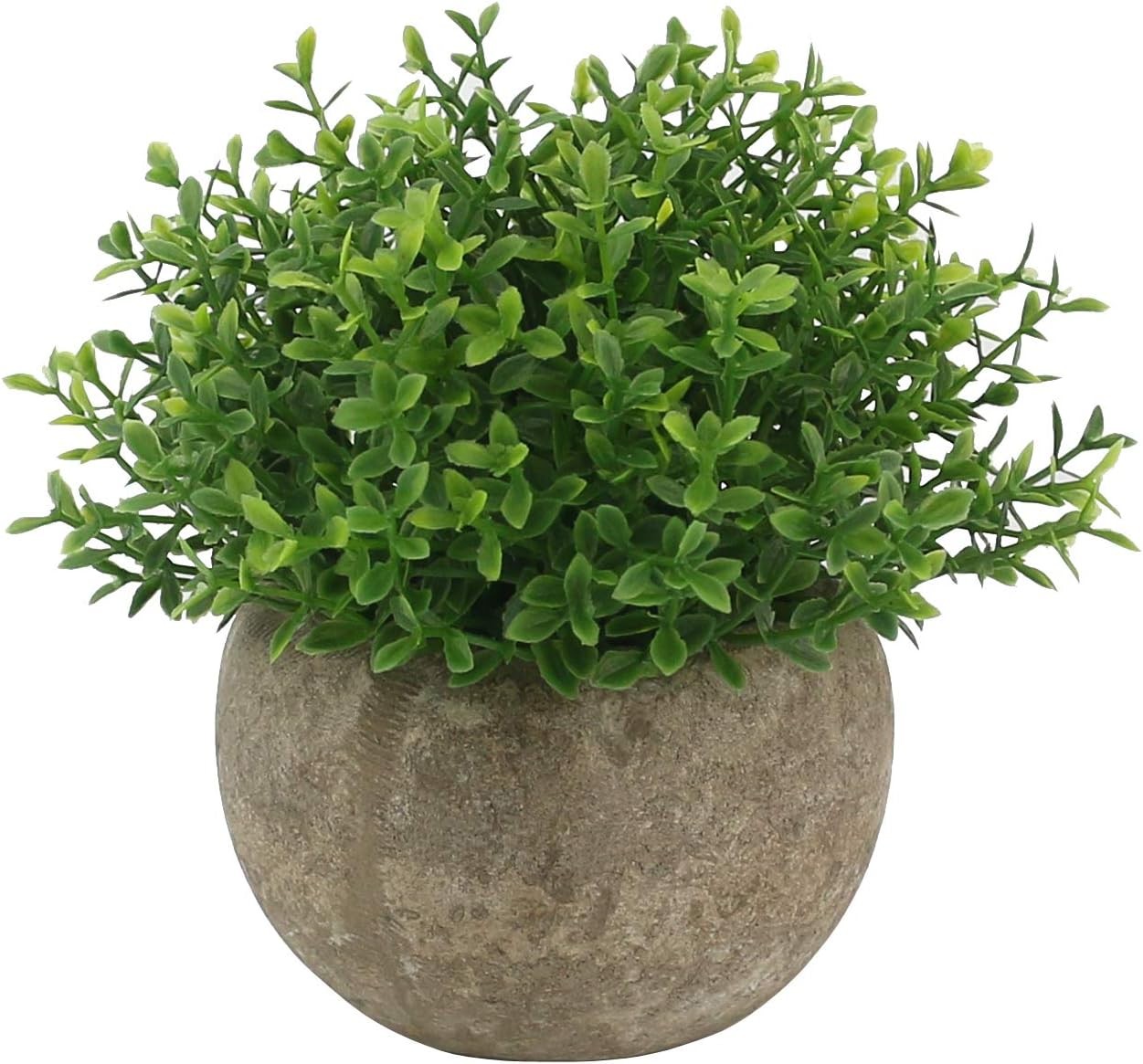 Mini Plastic Faux Plants in Pot/Small Topiary Shrubs Fake Greenery for Bathroom,