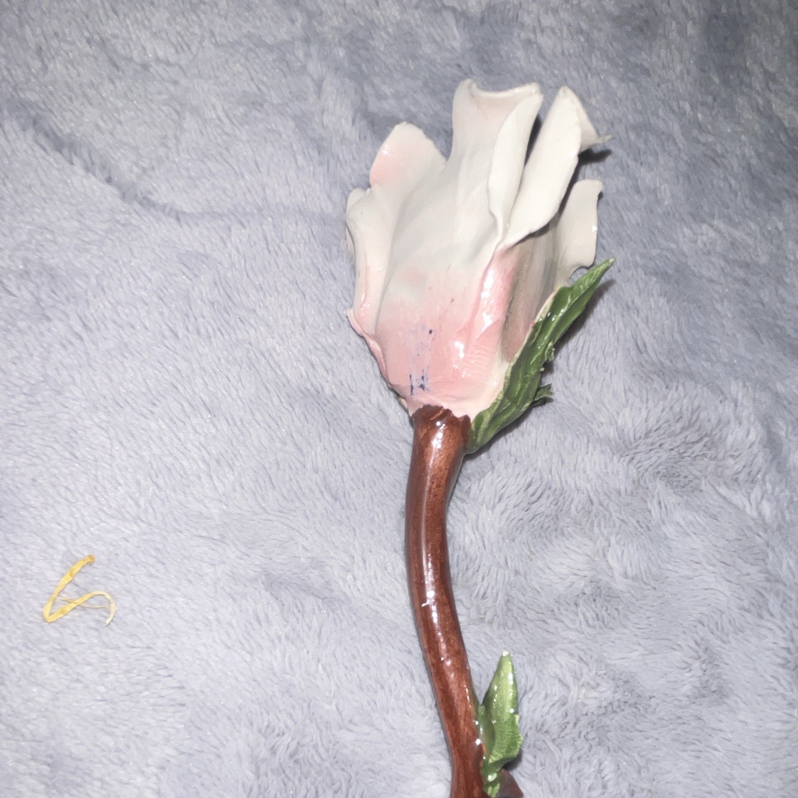 Ceramic Artificial Rose Floral Pick, Twig & Stem – Pink White Green Brown