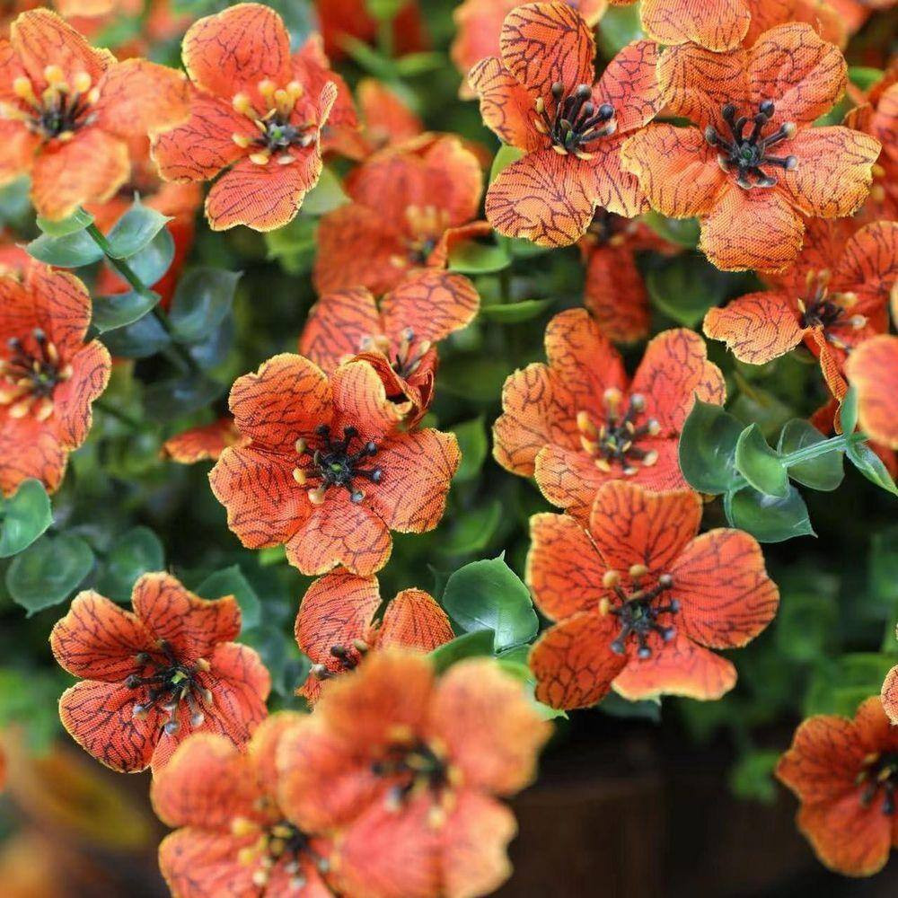 12 Bundles 13.8 In. Orange Artificial Faux Flowers Silk Daisy with Eucalyptus