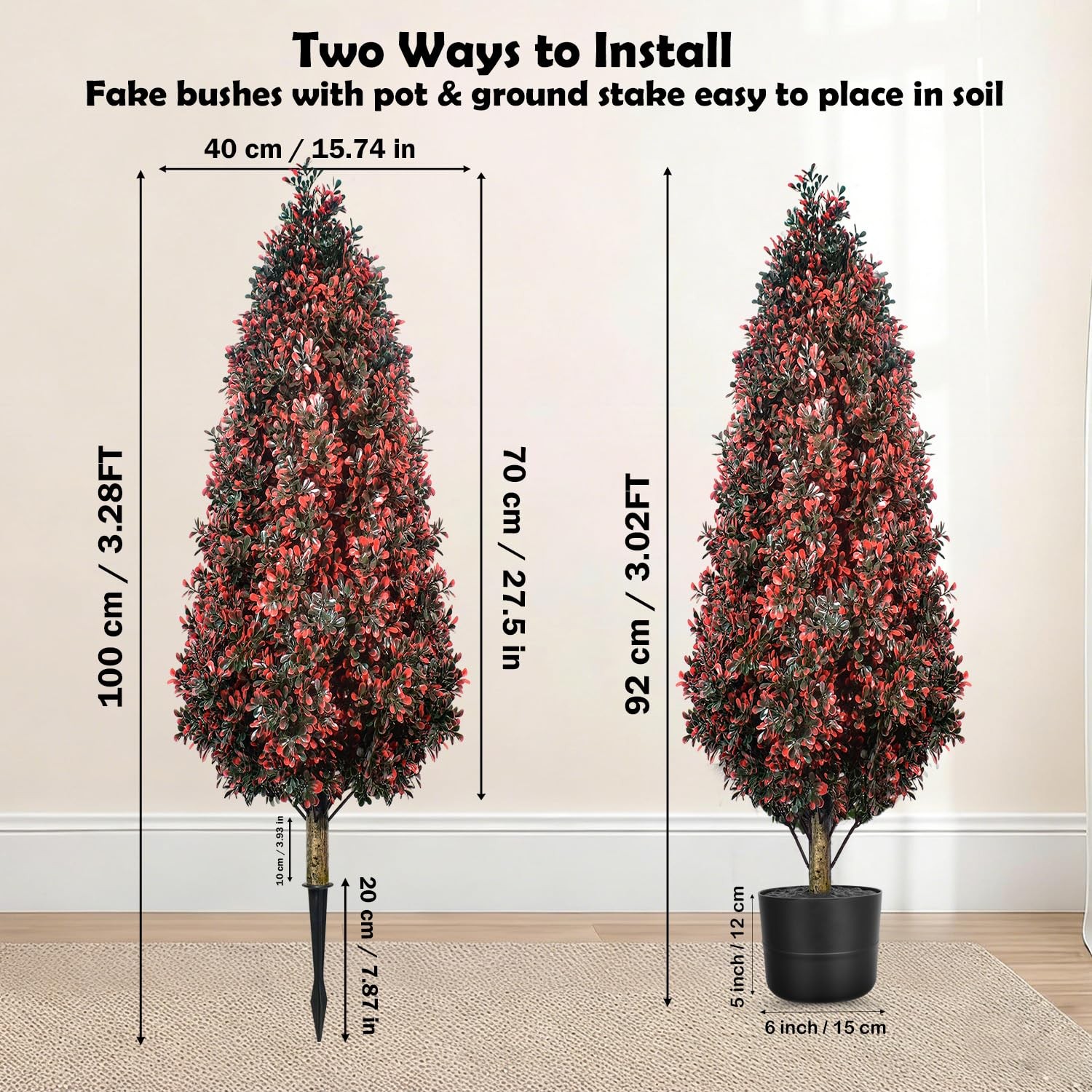 3FT Fake Shrubs Boxwood Tree Outdoor with Planter Spike, Artificial Topiary U…