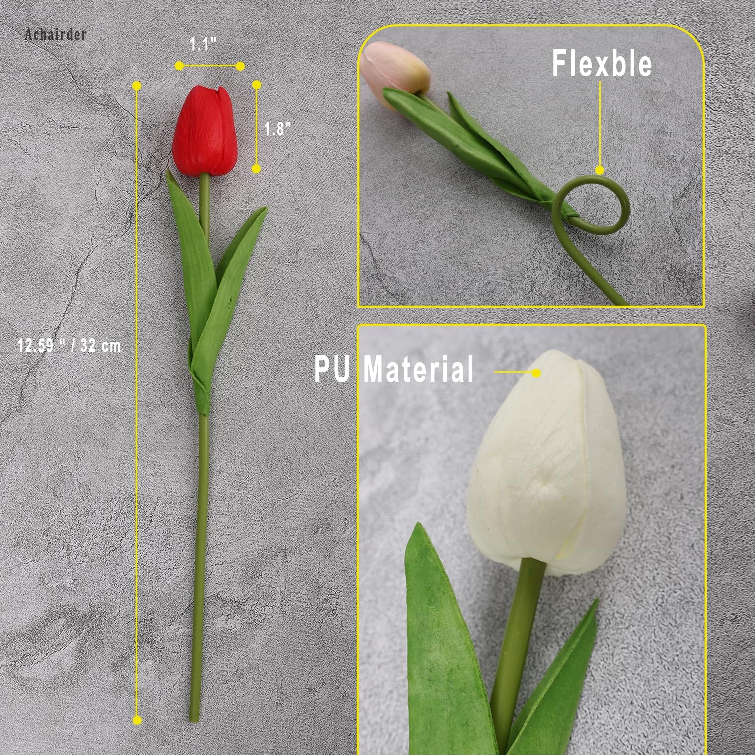 30 PCS White Artificial Latex Real Touch Tulip Flower Bouquet Mother Day