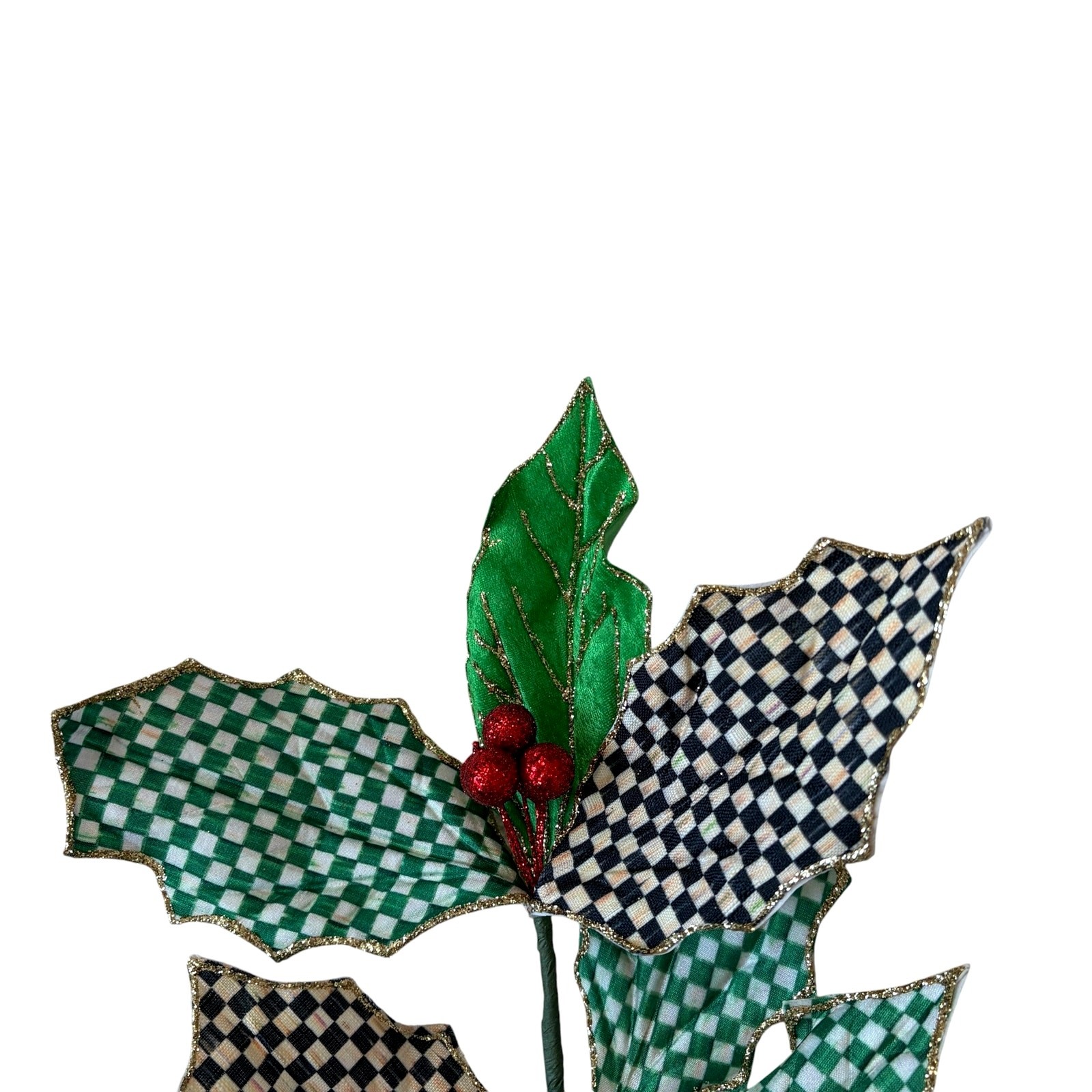 NEW Mackenzie-Childs Check It Out Holly Leaf Spray 22in Christmas Holiday Decor