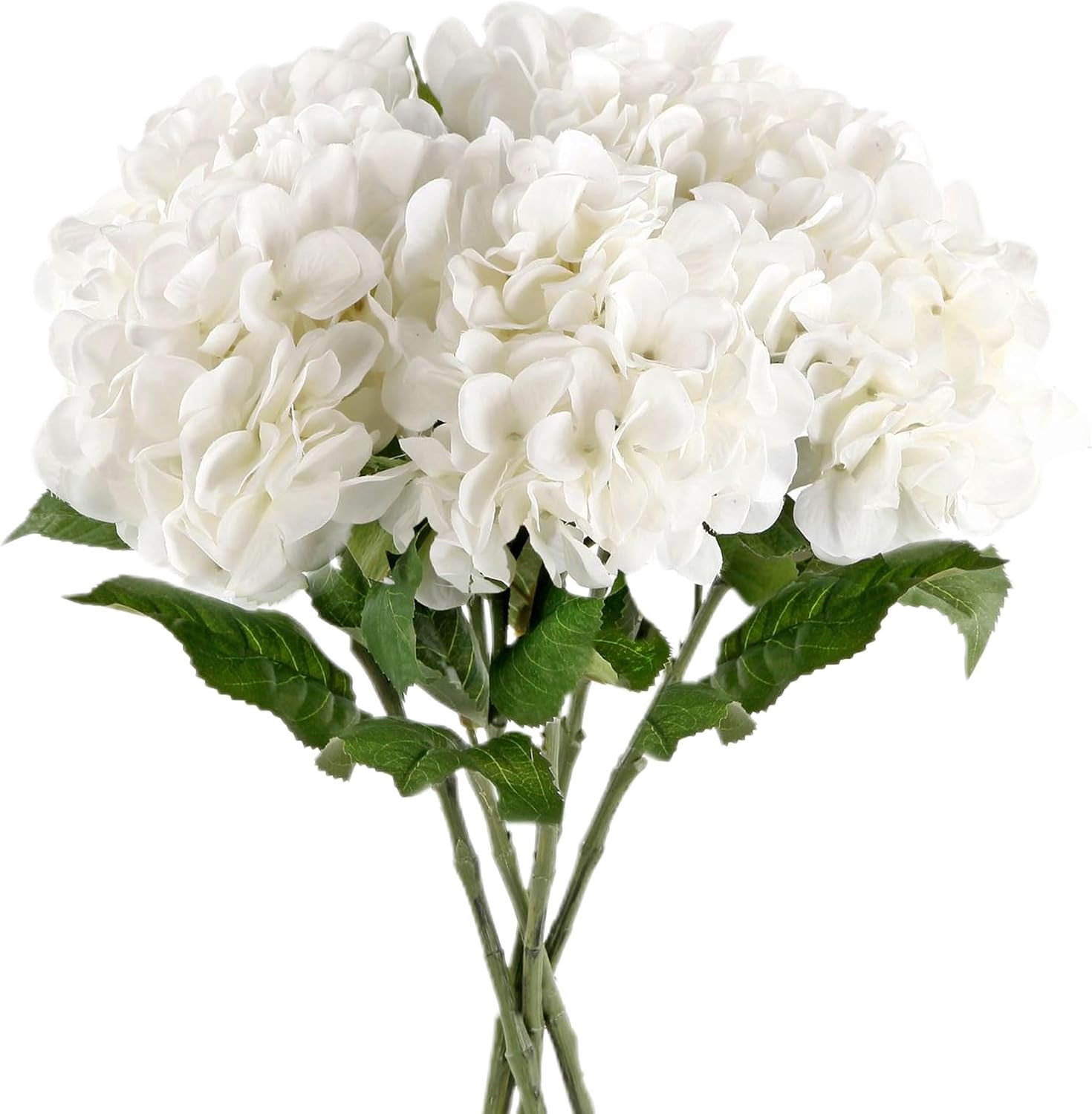 5 Pcs White Hydrangea Artificial Flowers, 21” Faux Hydrangea with Stems | Reali