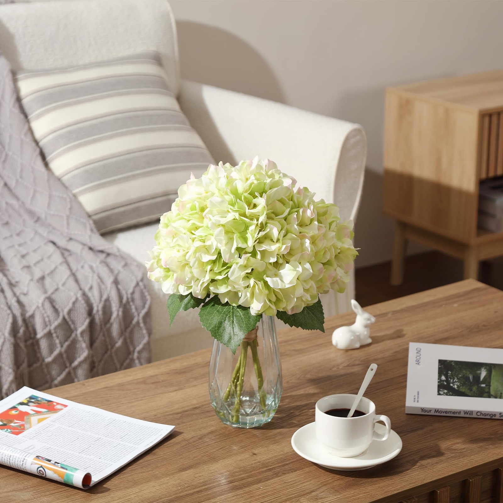 homfan 5-Piece Artificial Hydrangea Arrangement in Glass Vase – Fade-Resistan…
