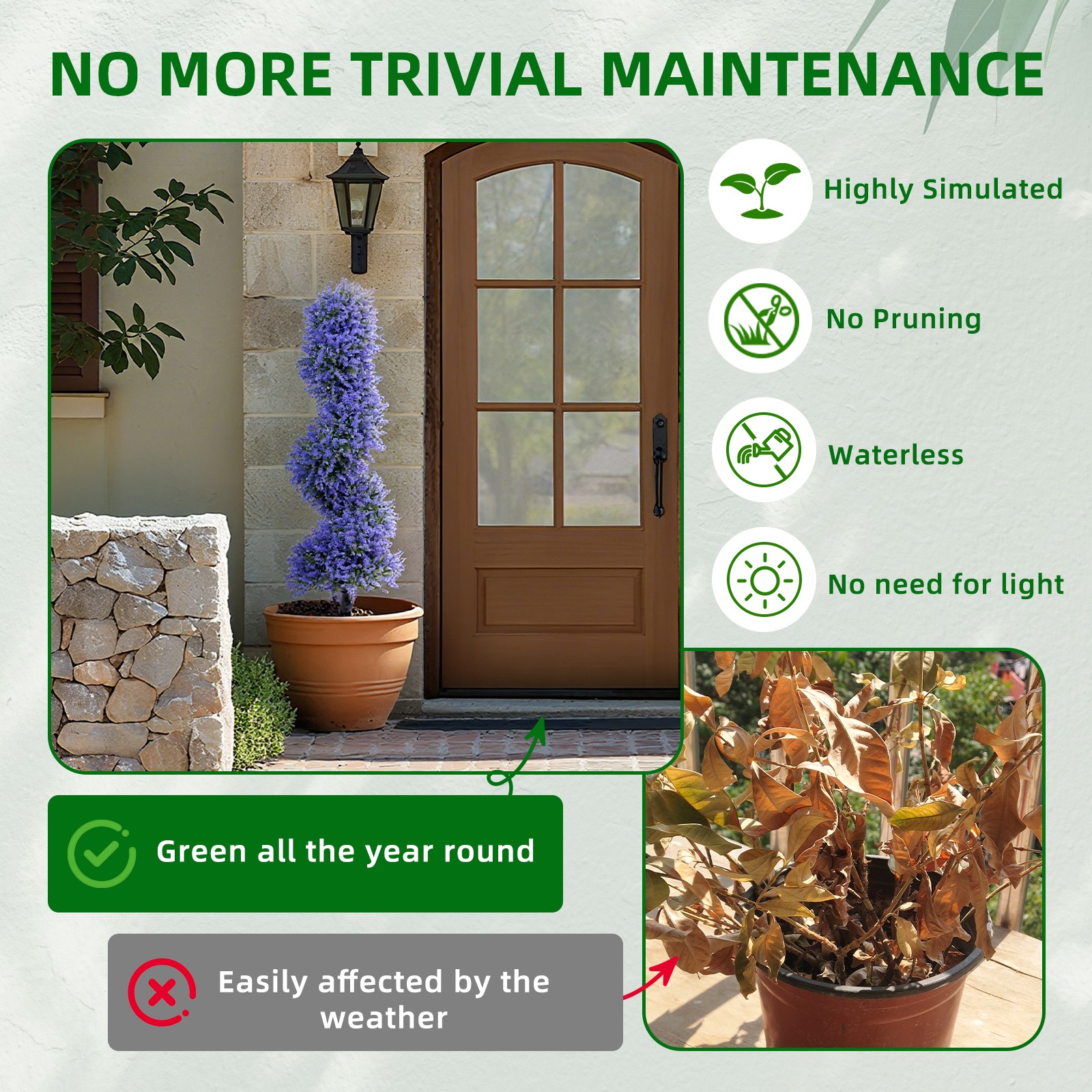 2 Pack Artificial Lavender Trees with Ground Stakes 3FT Outdoor Faux Topiary