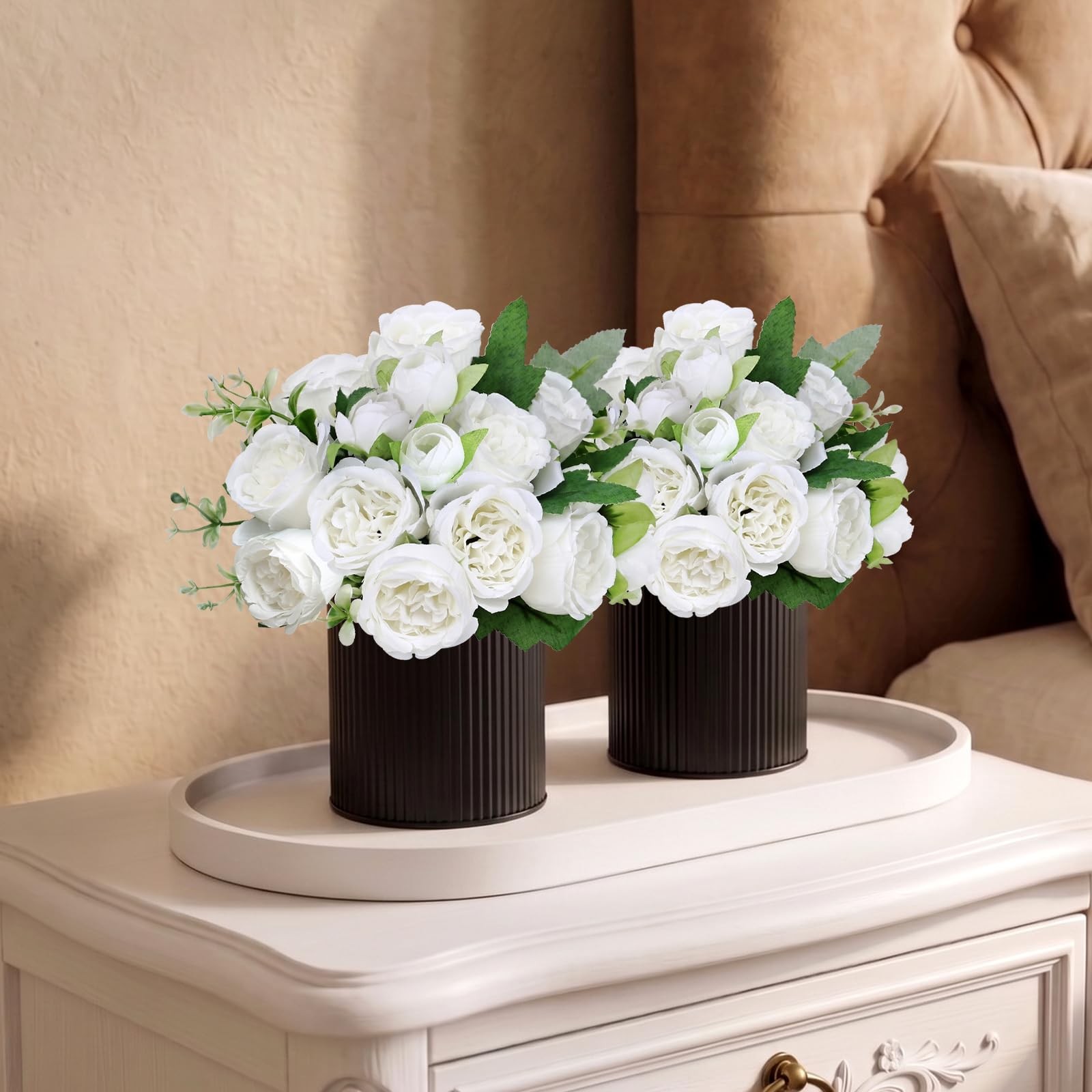 Pre-Made Flower Table Centerpieces, Set of 6 Artificial Silk Peonies with Bla…