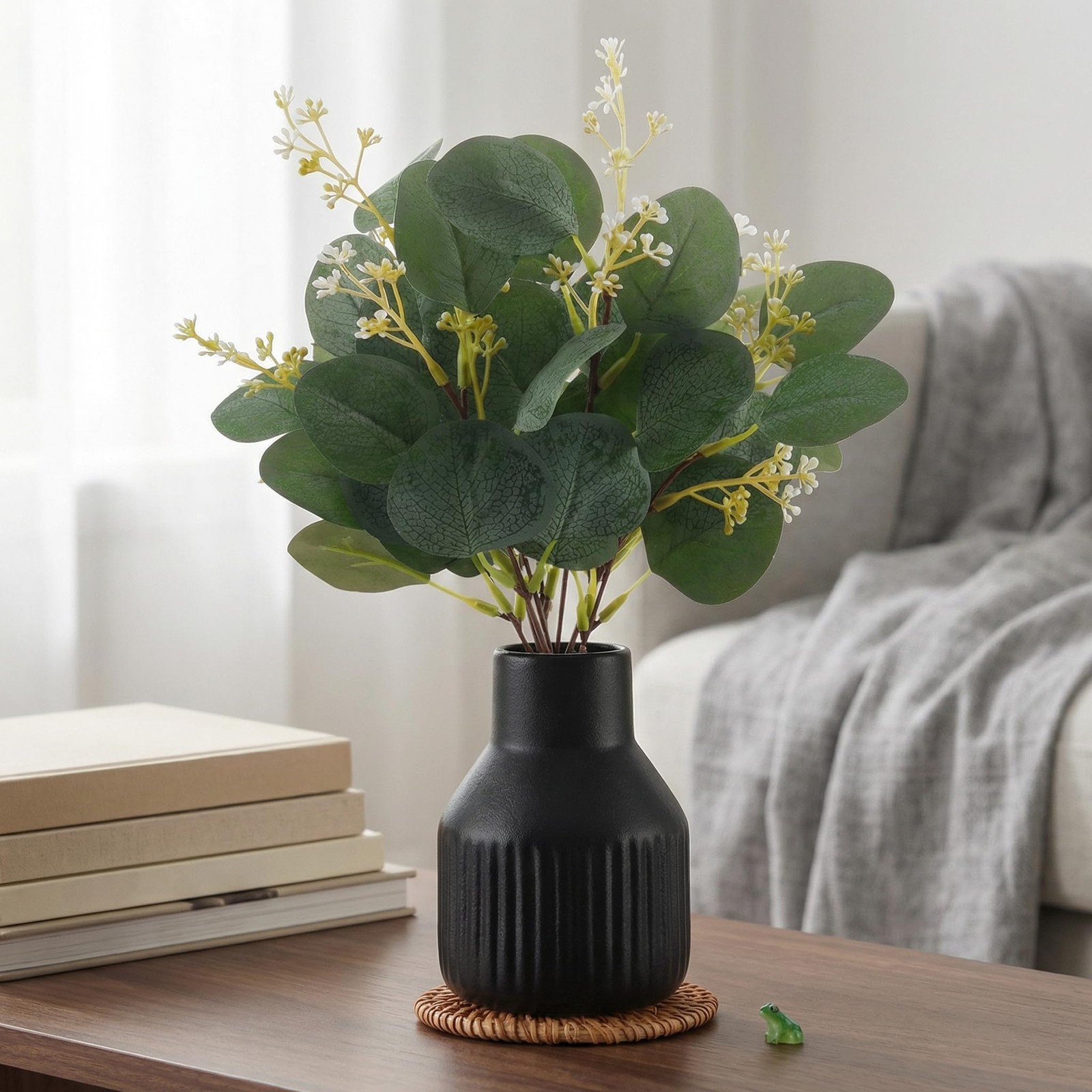 Artificial Eucalyptus Greenery Stems in Ceramic Vase,10Pcs Fake Plants Eucaly…