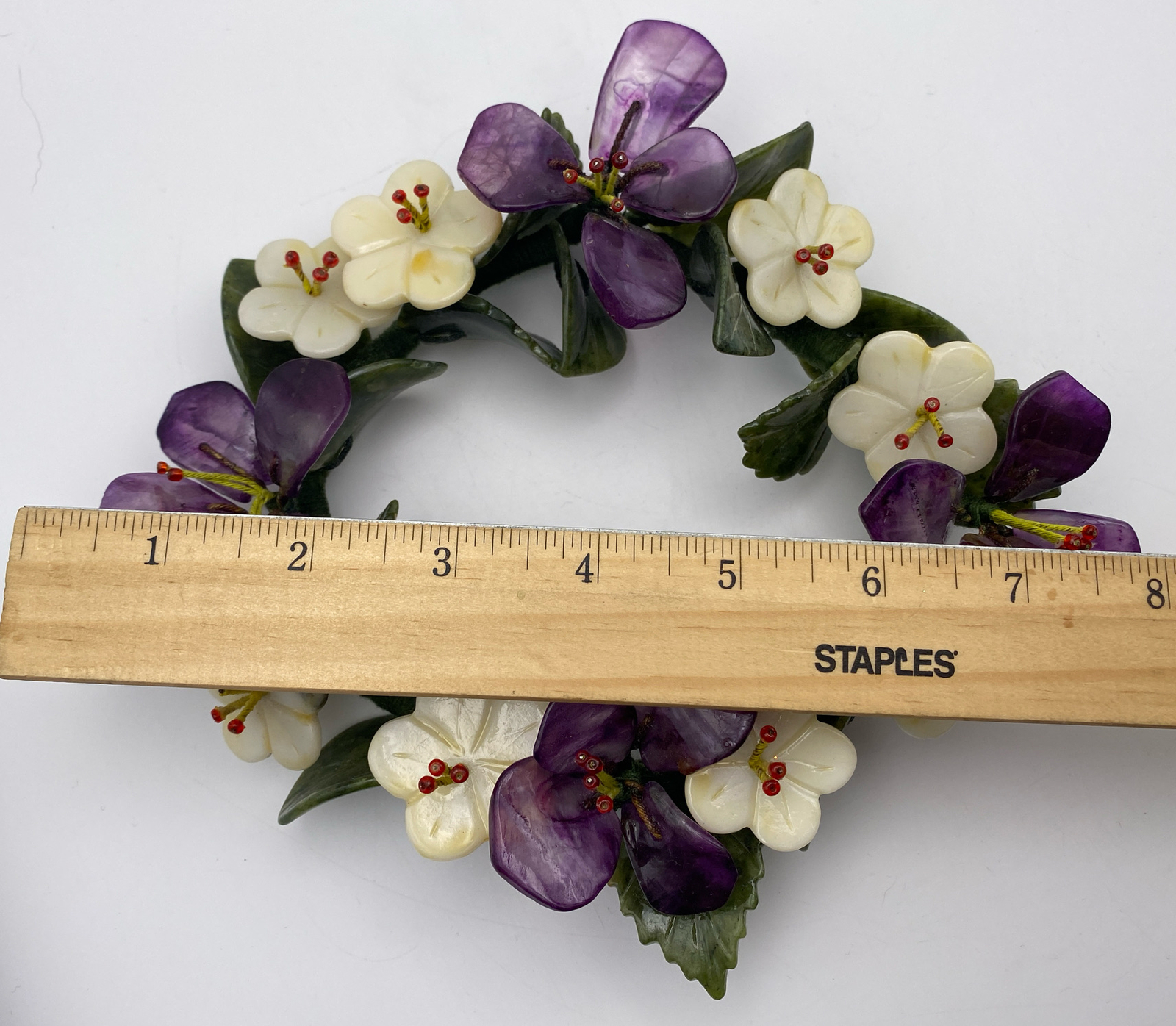 Asian Style Carved Semi Precious Stones Floral Candle Ring Wreath
