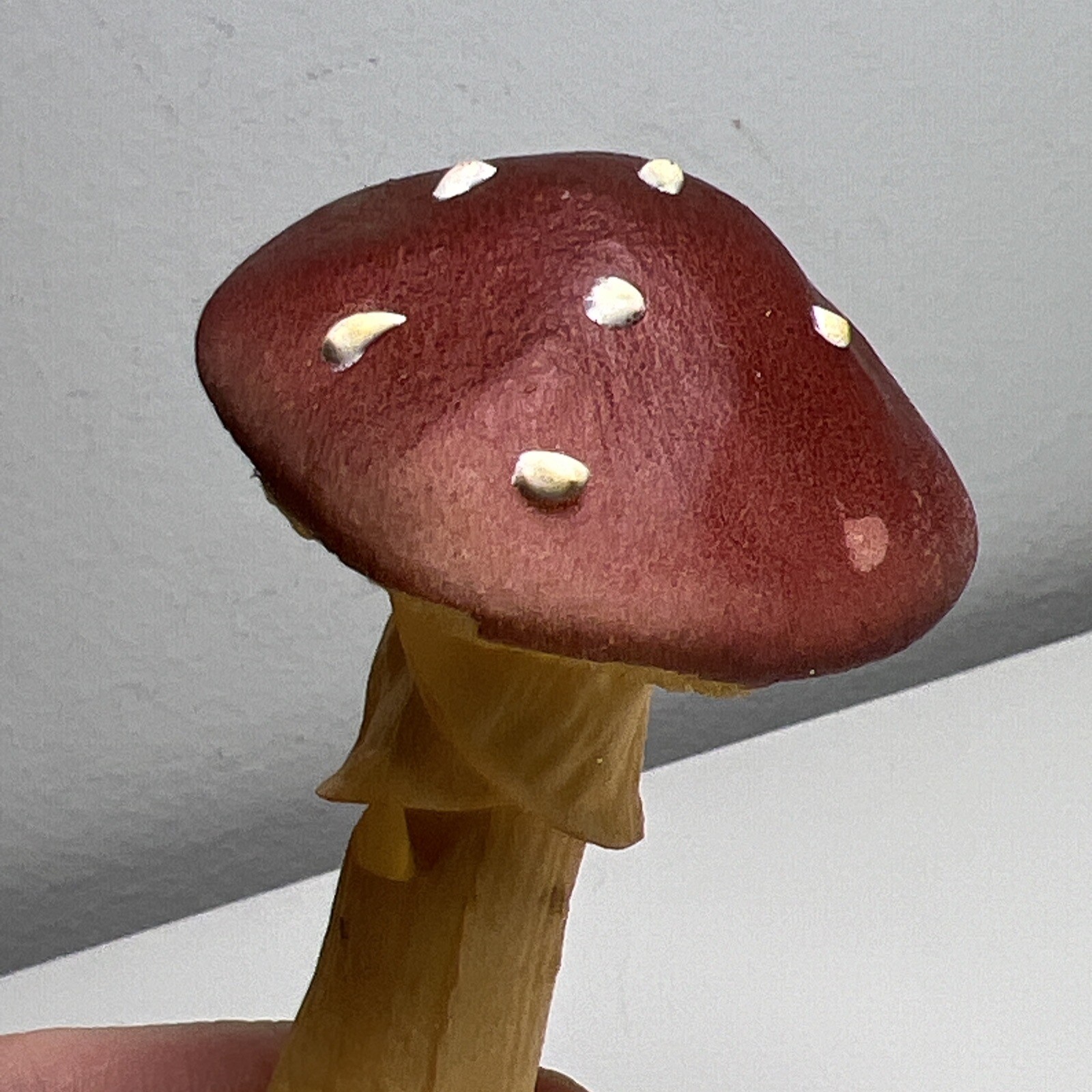 Vintage Red Rubber Foam Realistic Mushroom Decoration Fairy Garden Wire Stem 5″