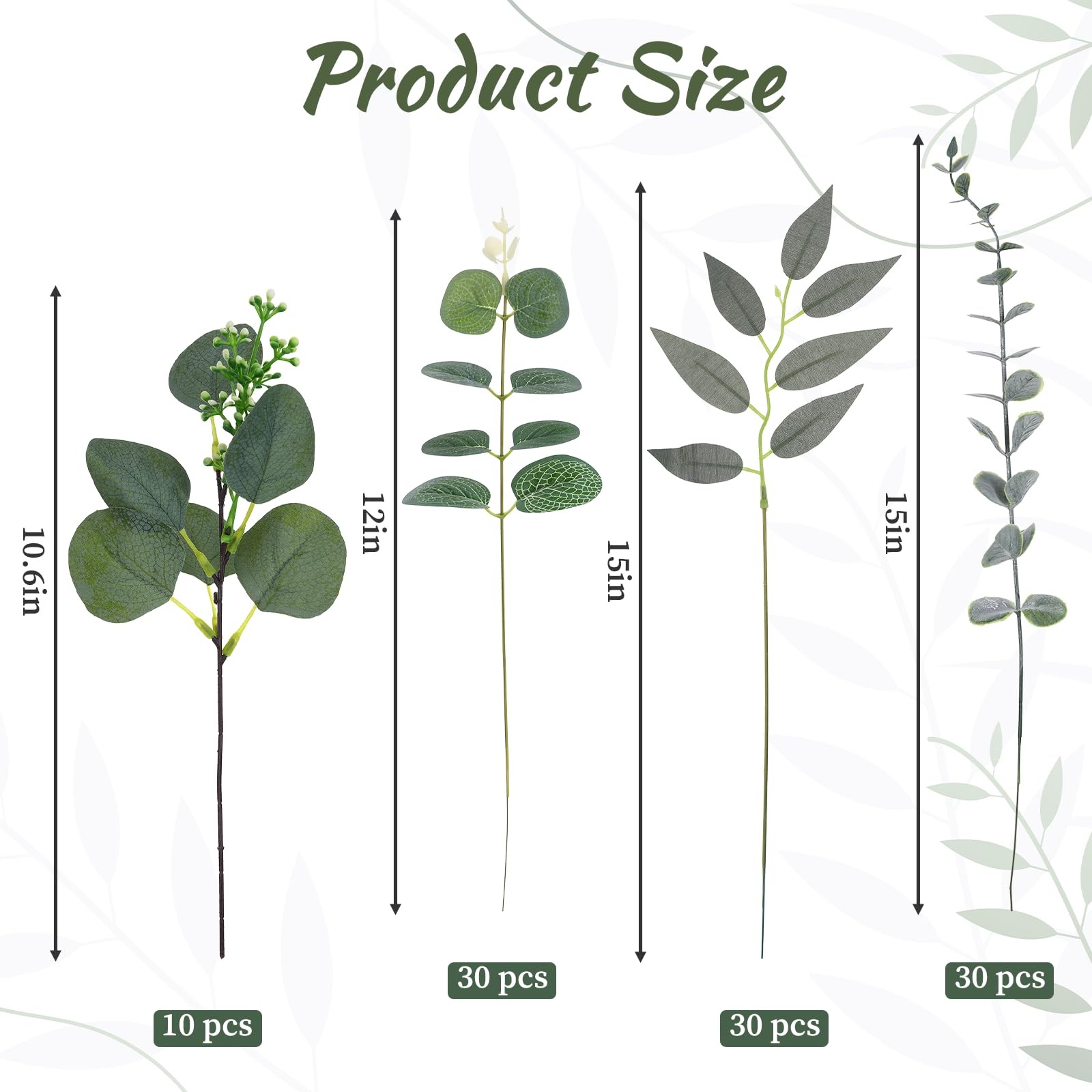 100PCS Eucalyptus Stems Bulk,4 Kinds Mixed Artificial Greenery Stems,Fake Euc…
