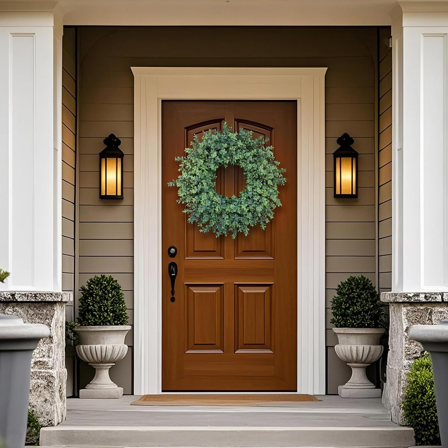 26″ Artificial Boxwood Wreath Fake Plant for Front Door Decor(Green) | Large Gre