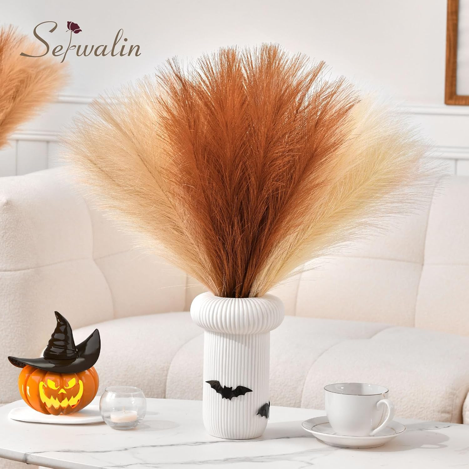 Serwalin 60pcs Orange Pampas Grass Decor, 17.7Inch Fall 17 Inch, Sunset