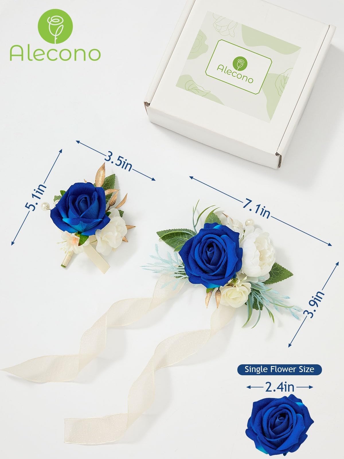 Navy Blue Corsage Boutonniere Set Rose Wristlet Wedding Prom Suit Decor