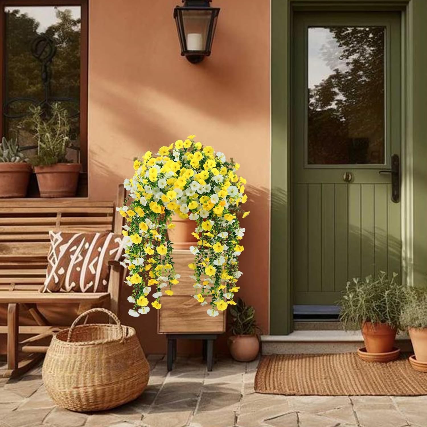 Artificial Hanging Flowers Fake Plants for Outdoors Decor 2 Pack Faux Silk Mo…