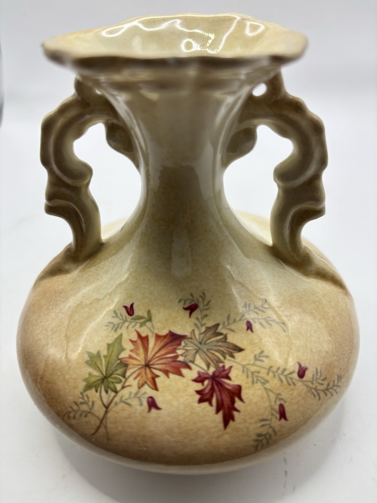 Vase Brown & Ivory With Leaves Small In Size