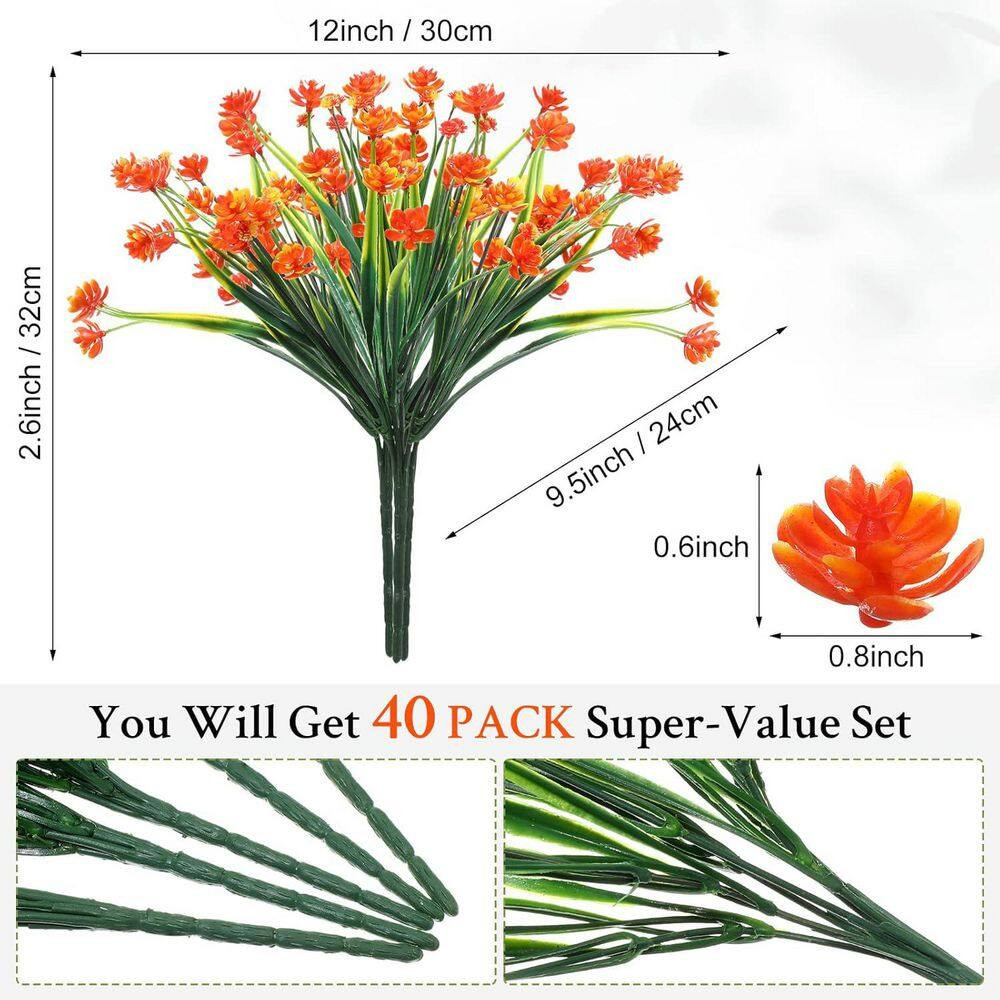 12.6 In. Multi-Colored Outdoor Artificial Flowers Fake Plastic Plants 40-Bundles