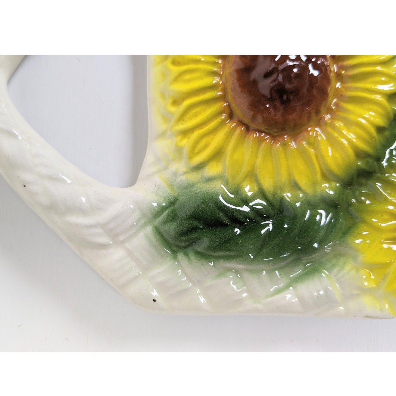 Vintage Ceramic Sunflower Wall Hangs Yellow and Green Hanging Wall Art Pair