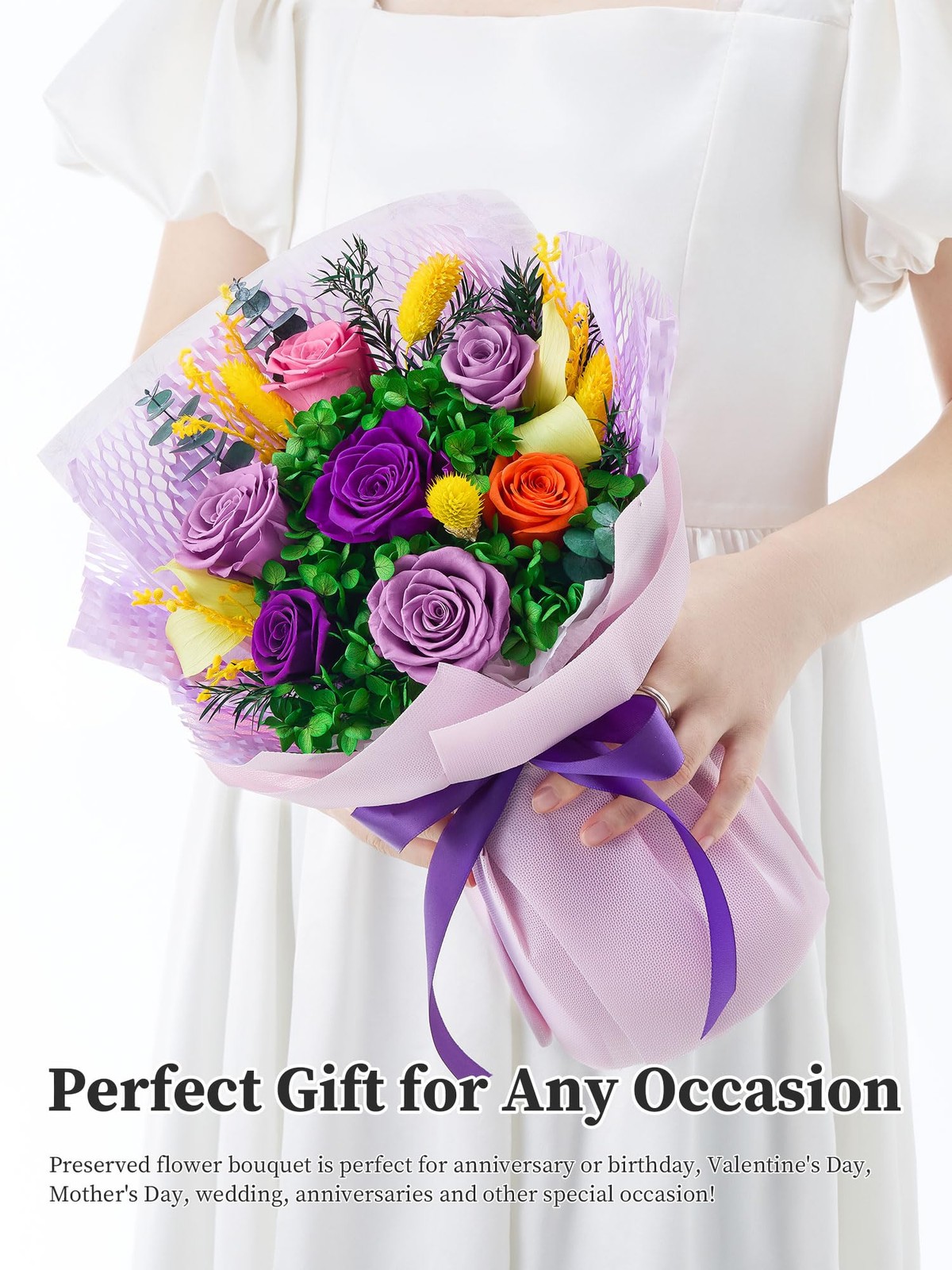Forever Flowers for Delivery, Preserved Flowers Bouquet,Eteranl Rose,Purple