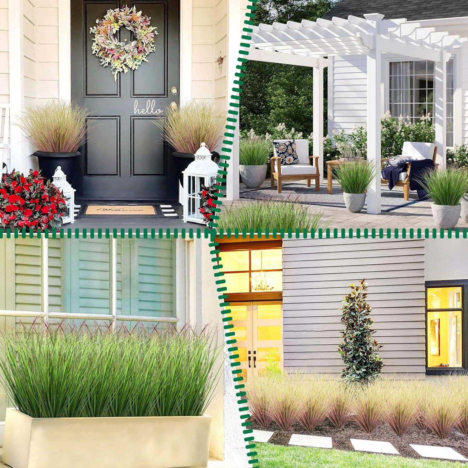 100Pcs Faux Grass Plants for Indoor/Outdoor Decor – Green & Red Tail