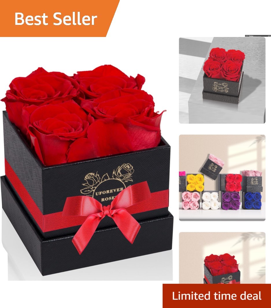 4 Stunning Preserved Roses in a Gift Box – Perfect for Birthdays & Anniversaries