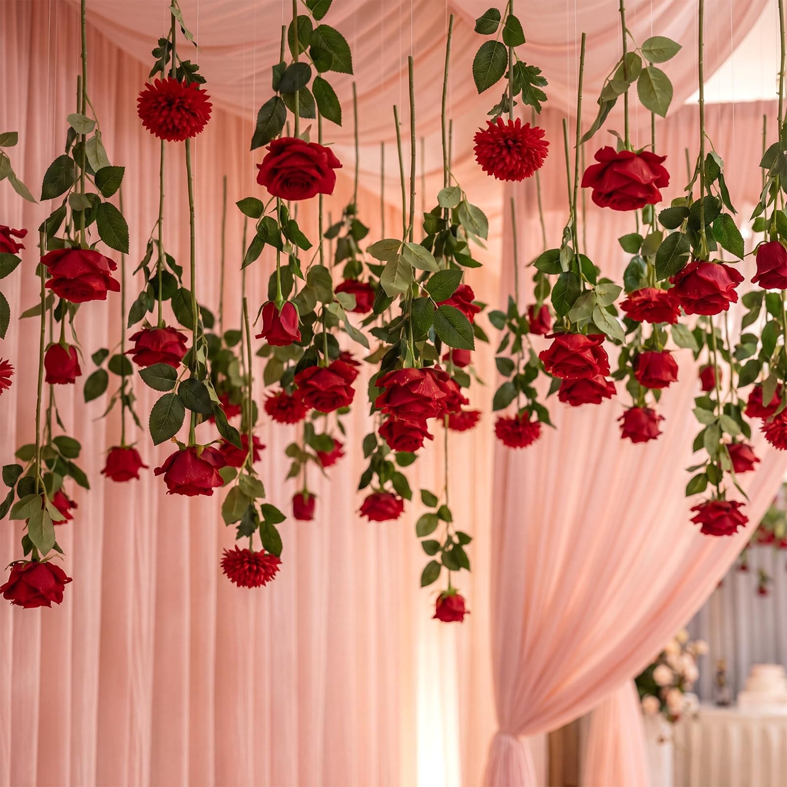 120 Pack Red Roses Artificial Flowers Bulk Hanging Floating Garland Fake Red …