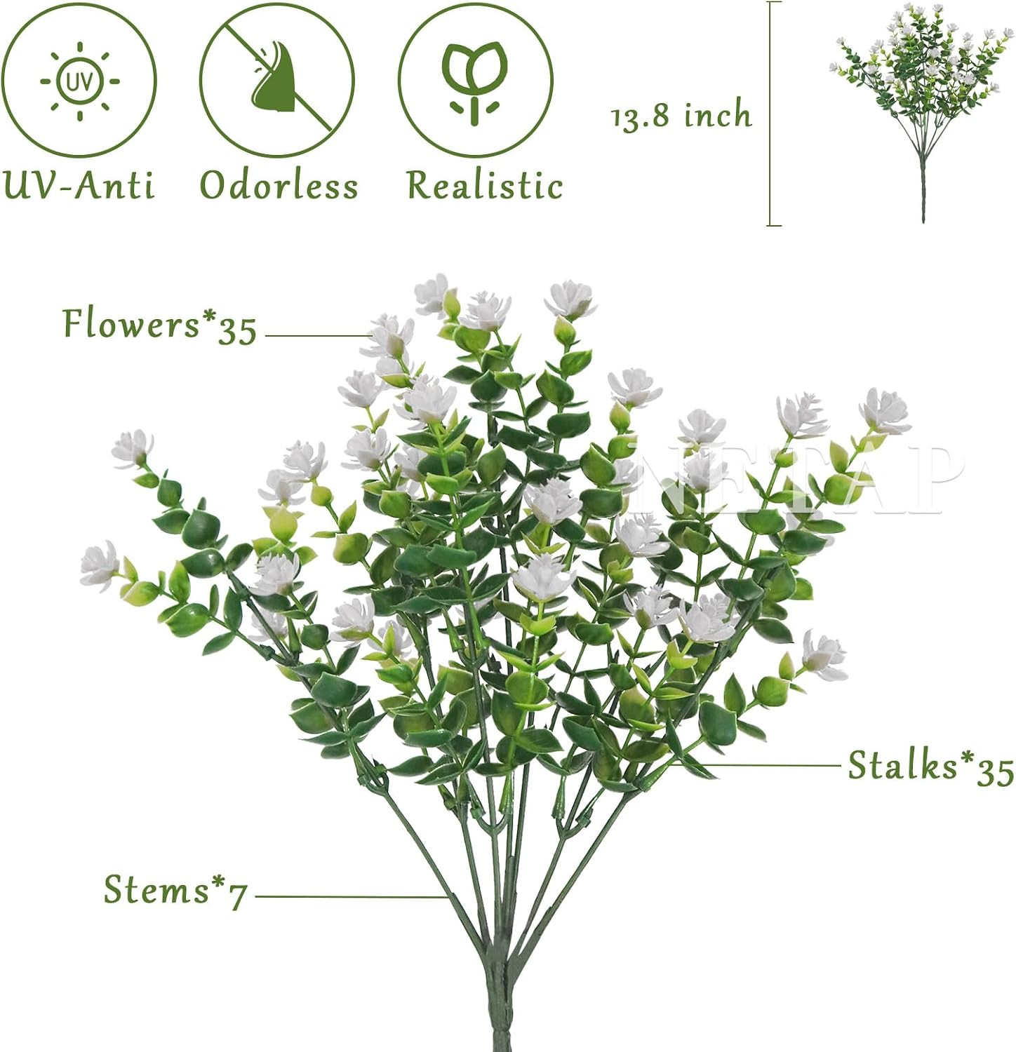 Outdoor Artificial Flowers UV Resistant, 20 Bundles Fake Realistic Floral Greene