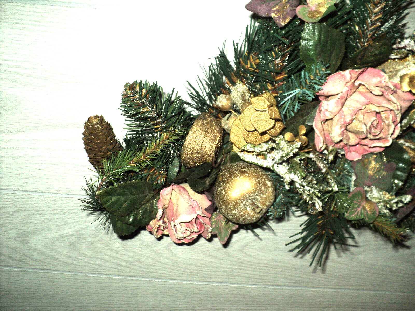 Home Interiors Wall Swag Pink Roses, Pinecones, Apples, Eucalyptus, Bird’s Nests