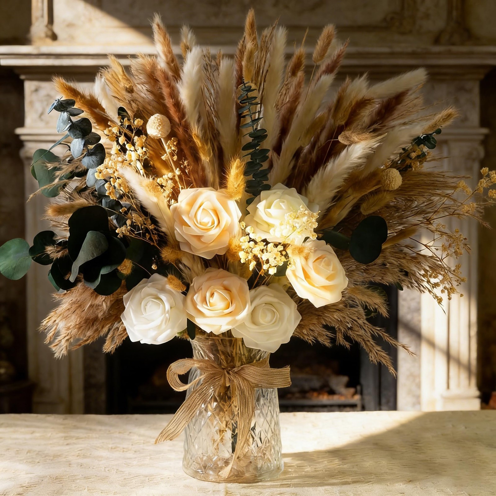 101pcs Artificial Flowers in Vase Natural Dried Pampas Grass Decor with Vase …