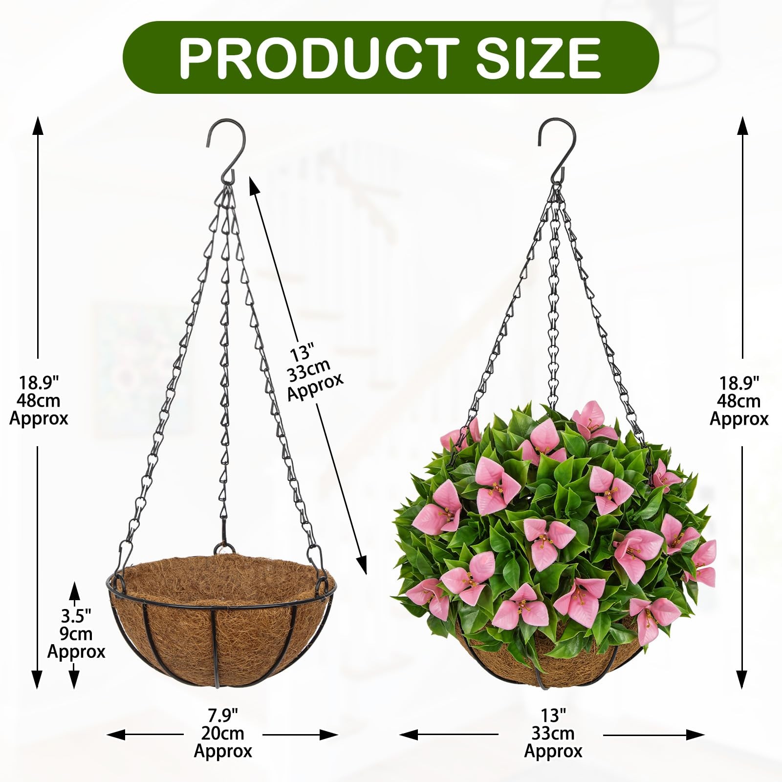 Artificial Hanging Flowers with Basket – Fake Bougainvillea Hanging Plant wit…