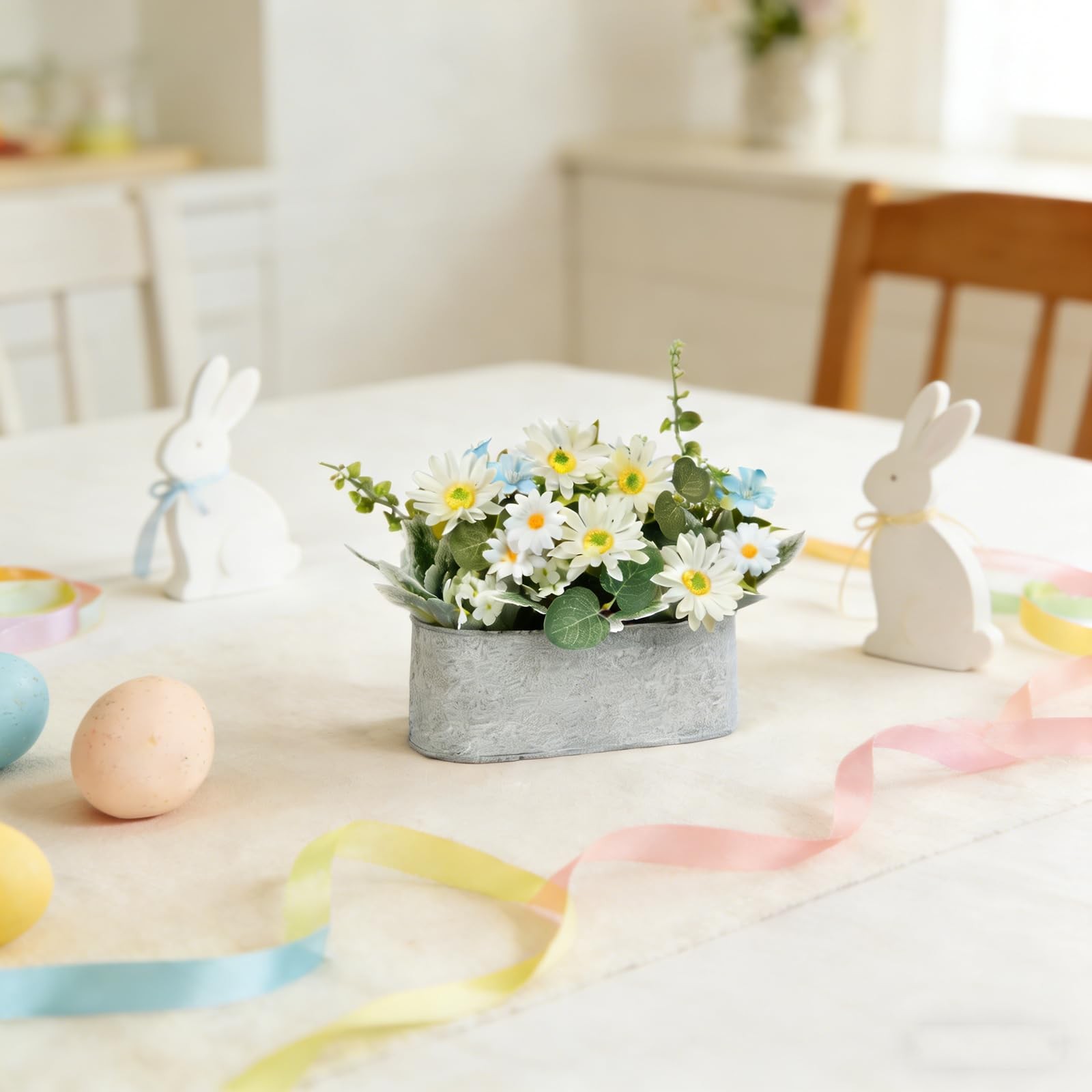 Floral Centerpieces for Tables, 12 Inch Small Artificial Flowers in Metal Pot…
